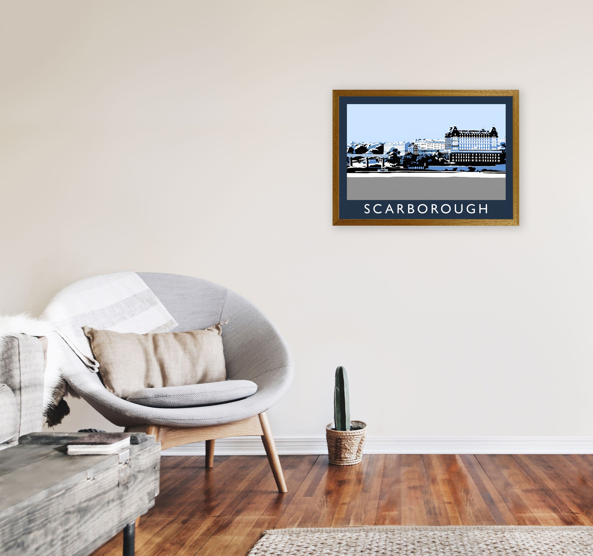 Scarborough In SnowTravel Art Print by Richard O'Neill, Framed Wall Art A2 Print Only