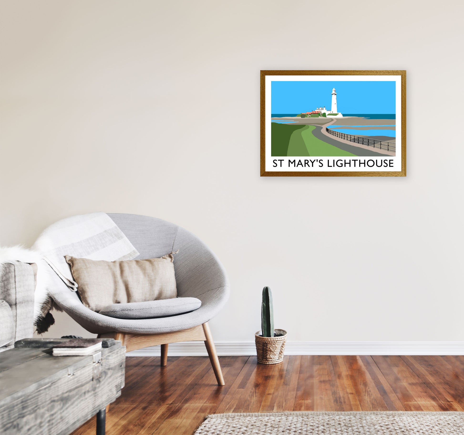 St Mary's Lighthouse Travel Art Print by Richard O'Neill A2 Print Only