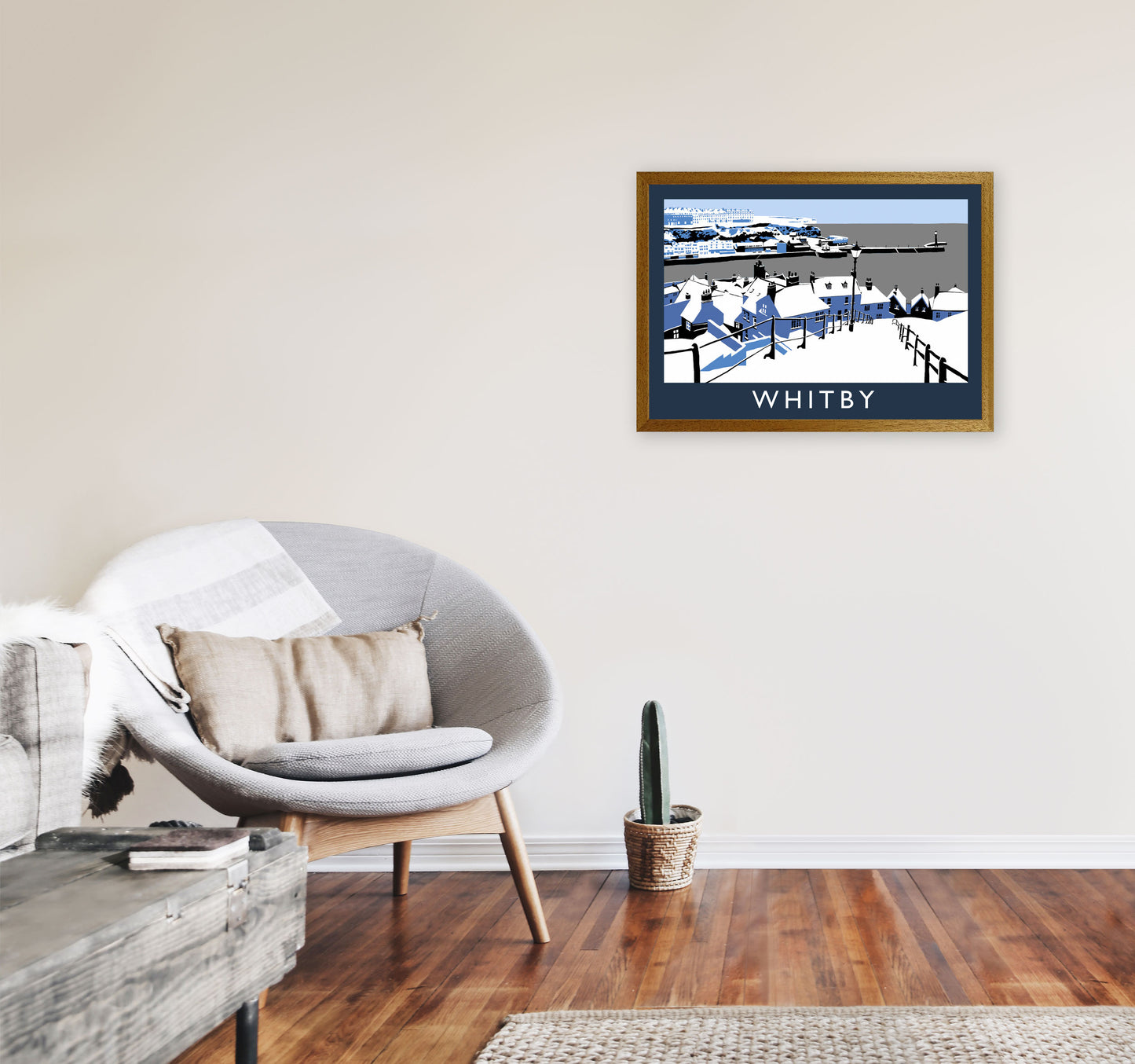 Whitby in Snow Travel Art Print by Richard O'Neill, Framed Wall Art A2 Print Only