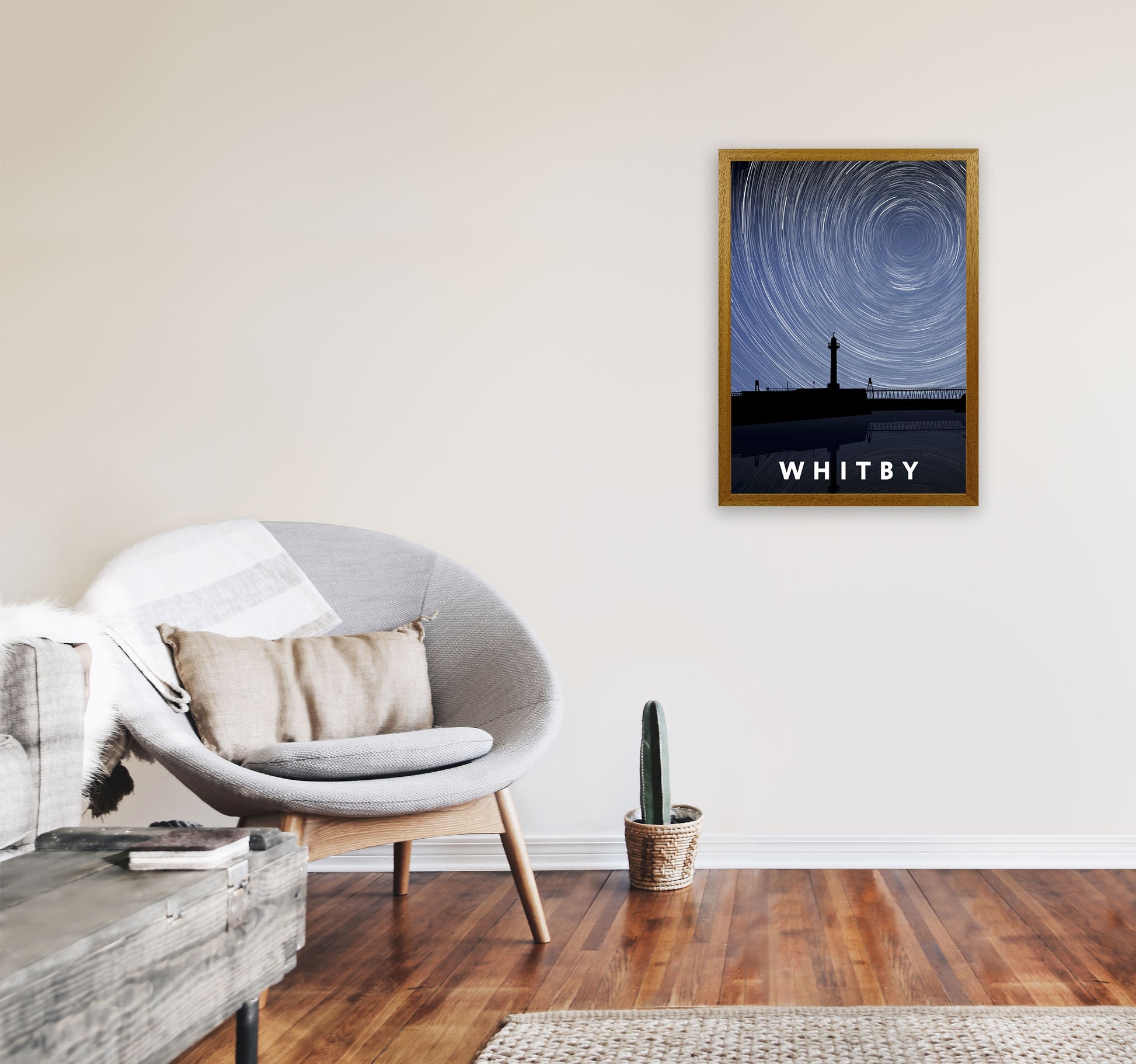 Whitby Night Timelapse Portrait Art Print by Richard O'Neill, Framed Wall Art A2 Print Only