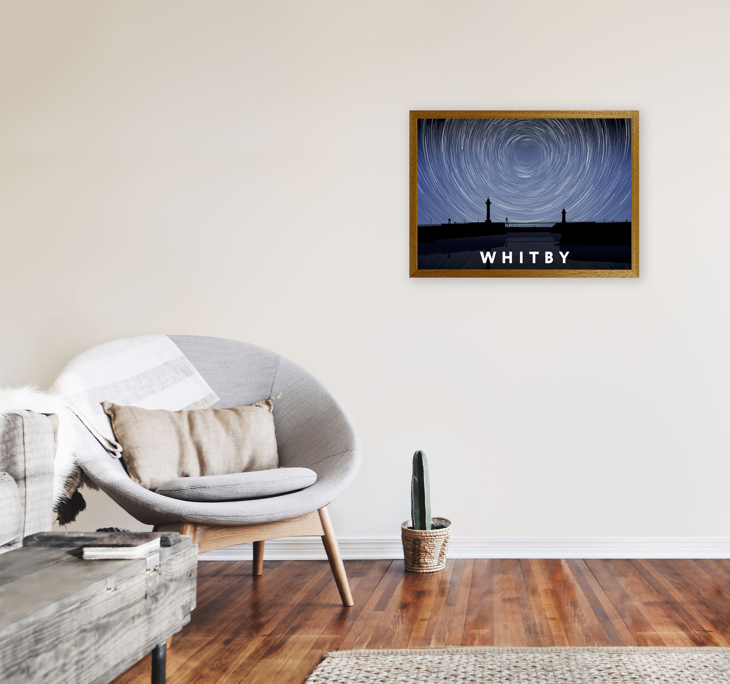 Whitby Night Timelapse Art Print by Richard O'Neill, Framed Wall Art A2 Print Only