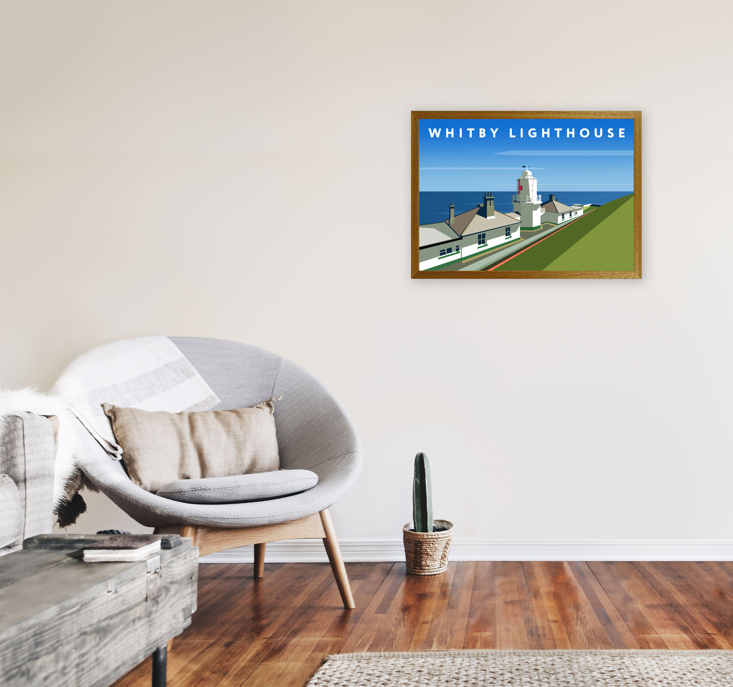 Whitby Lighthouse Digital Art Print by Richard O'Neill, Framed Wall Art A2 Print Only