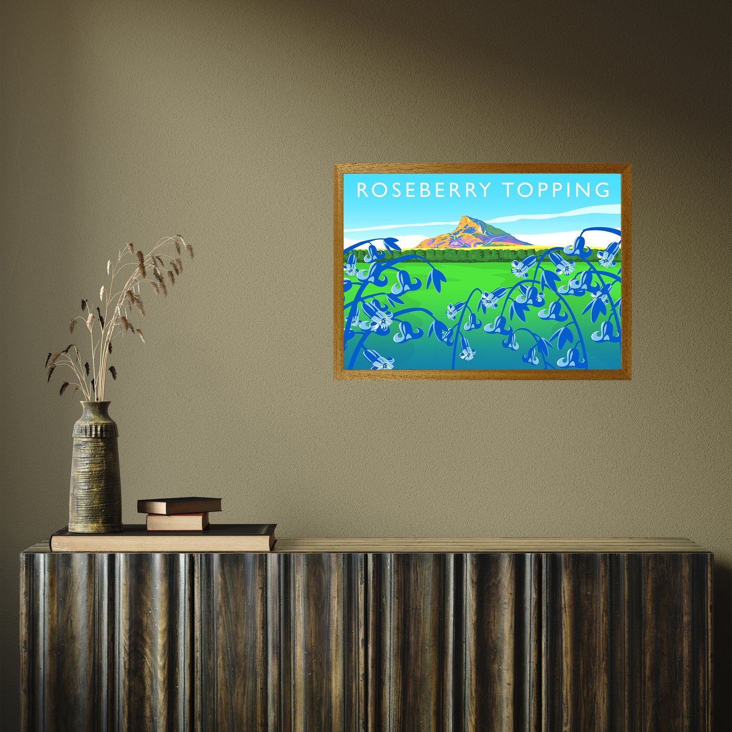 Roseberry Topping (bluebells) by Richard O'Neill A2 Oak Frame