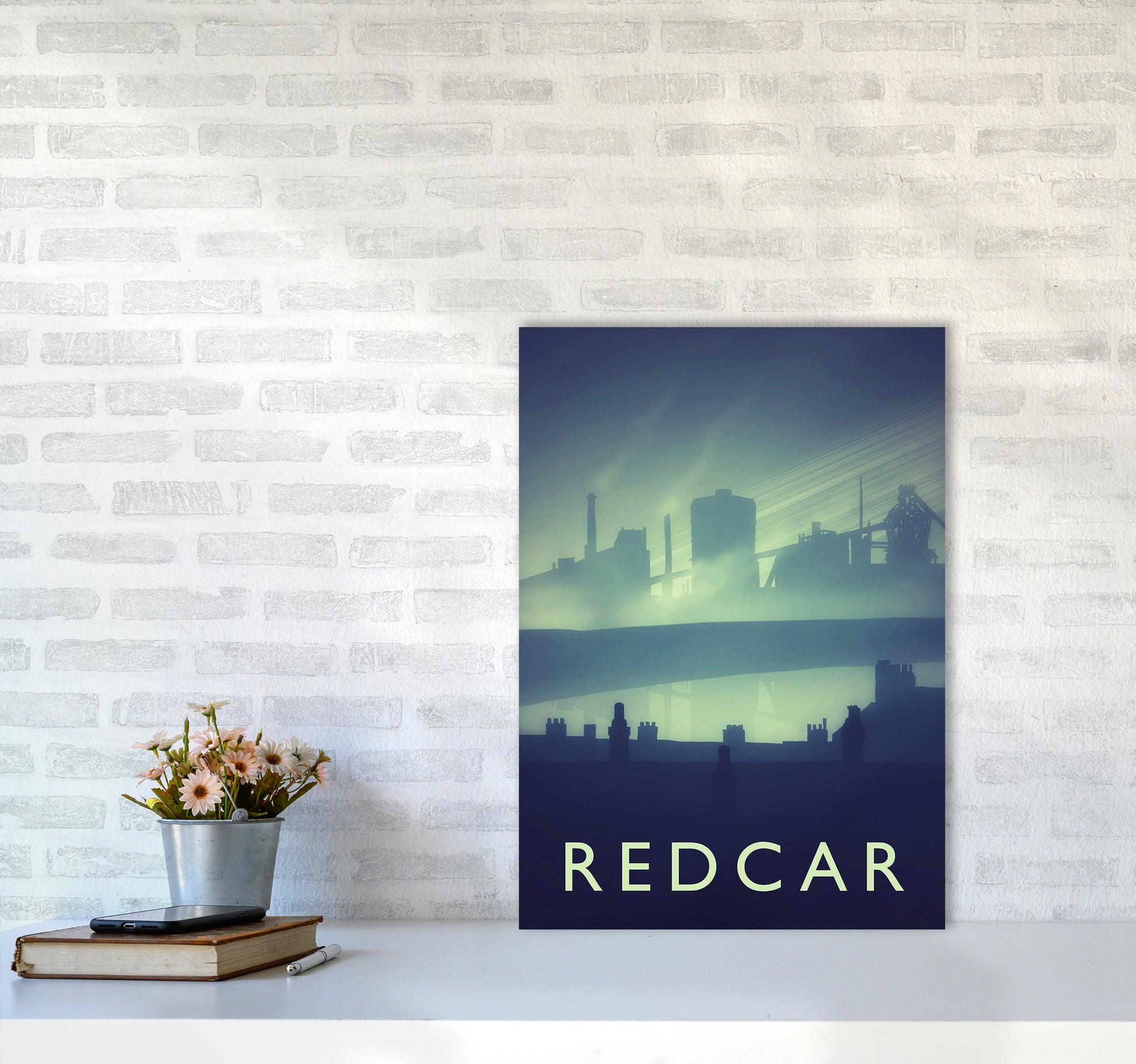 Redcar (night) portrait Travel Art Print by Richard O'Neill A2 Black Frame