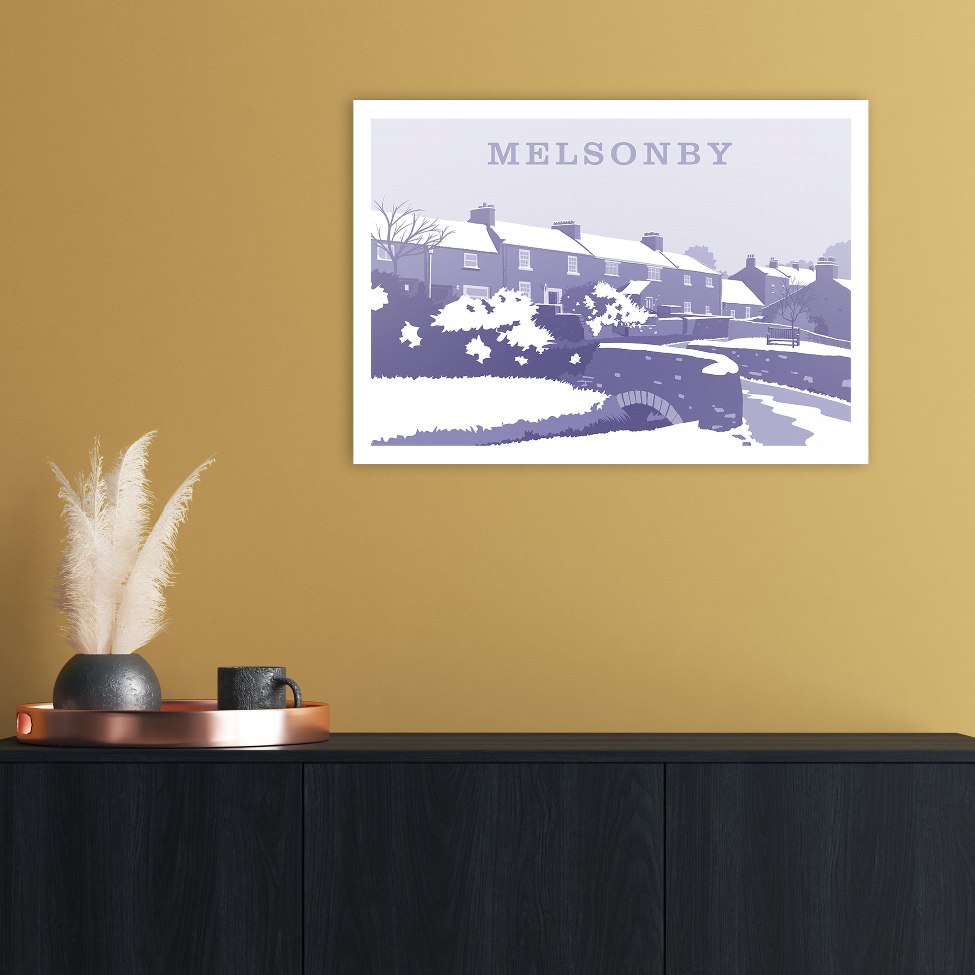 Melsonby (Snow) Travel Art Print by Richard O'Neill A2 Black Frame