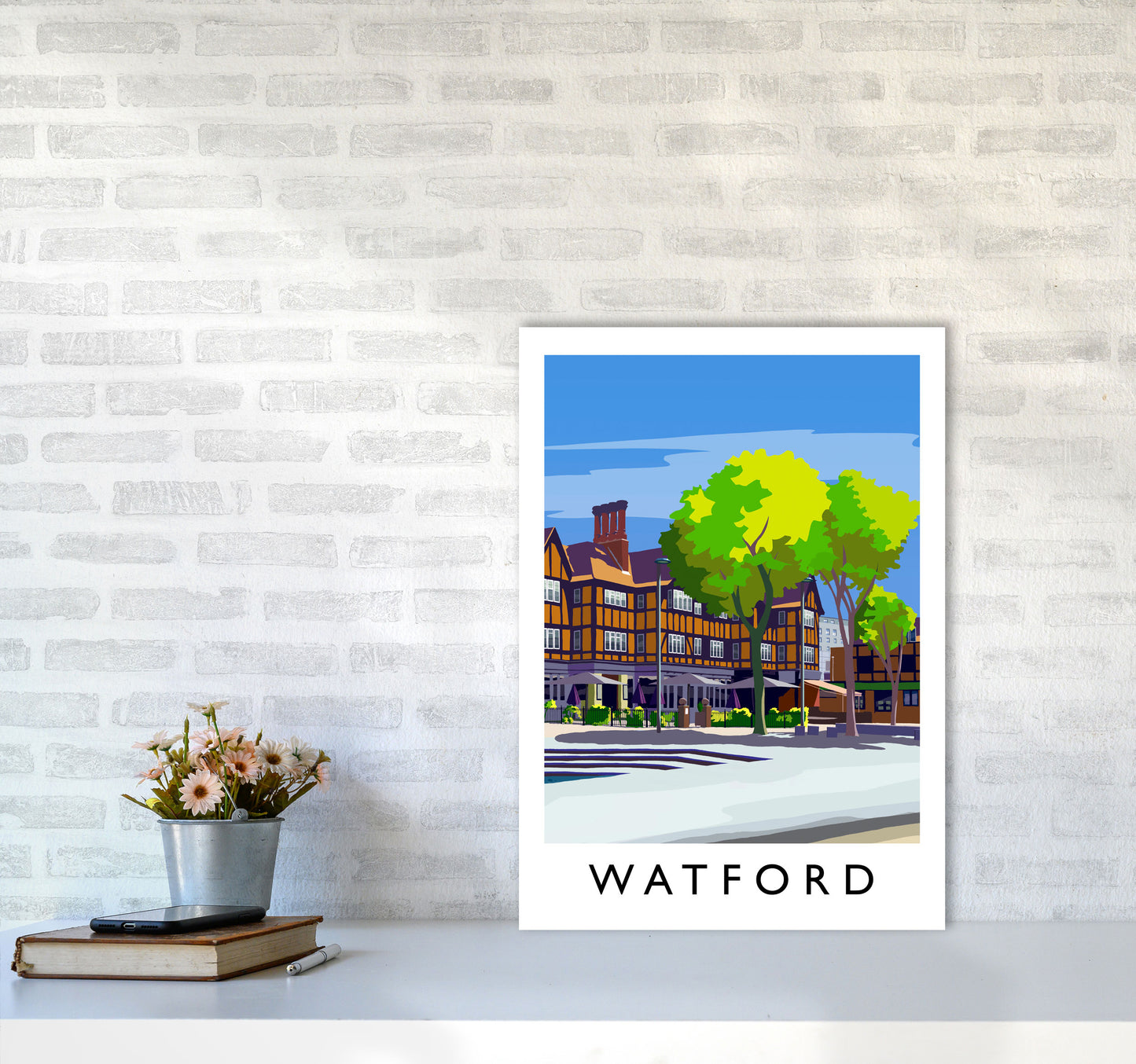 Watford 2 portrait Travel Art Print by Richard O'Neill A2 Black Frame