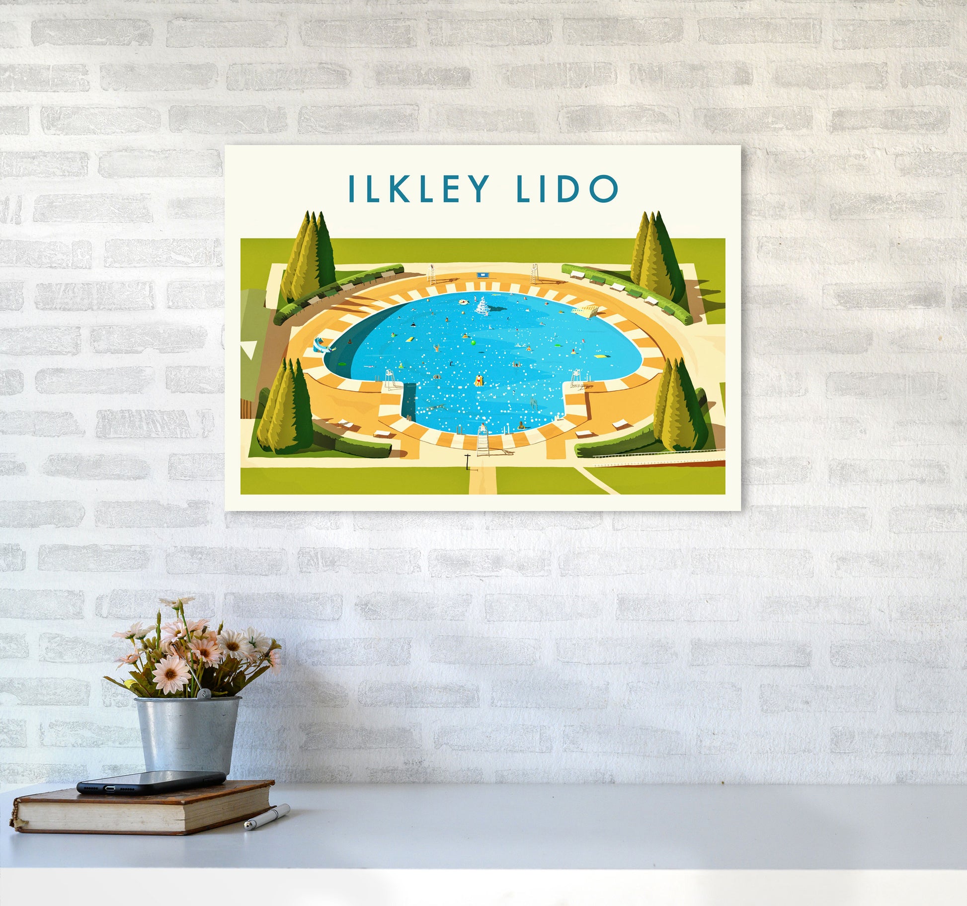 Ilkley Lido Travel Art Print by Richard O'Neill A2 Black Frame