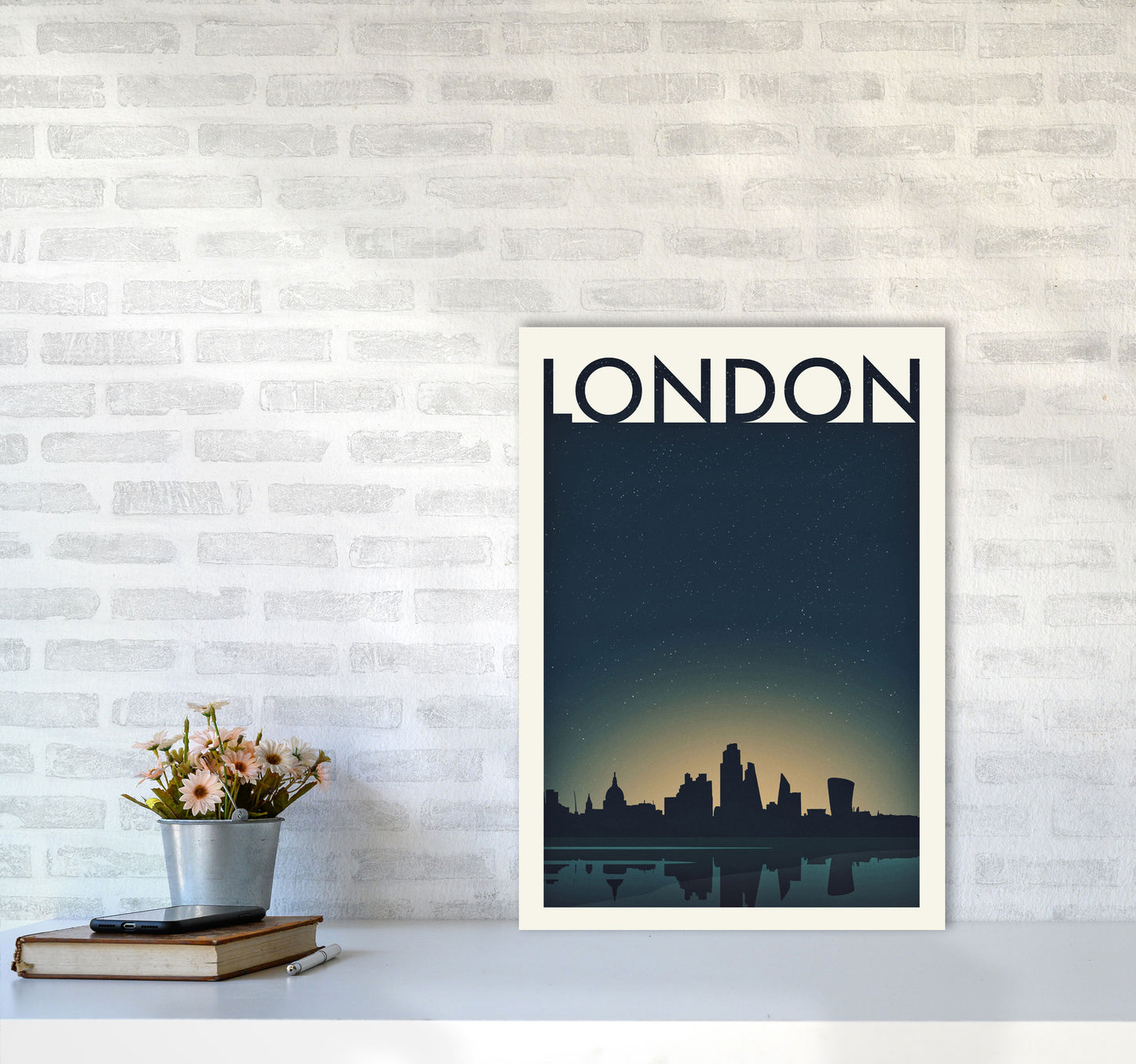 London 4 (Night) Travel Art Print by Richard O'Neill A2 Black Frame