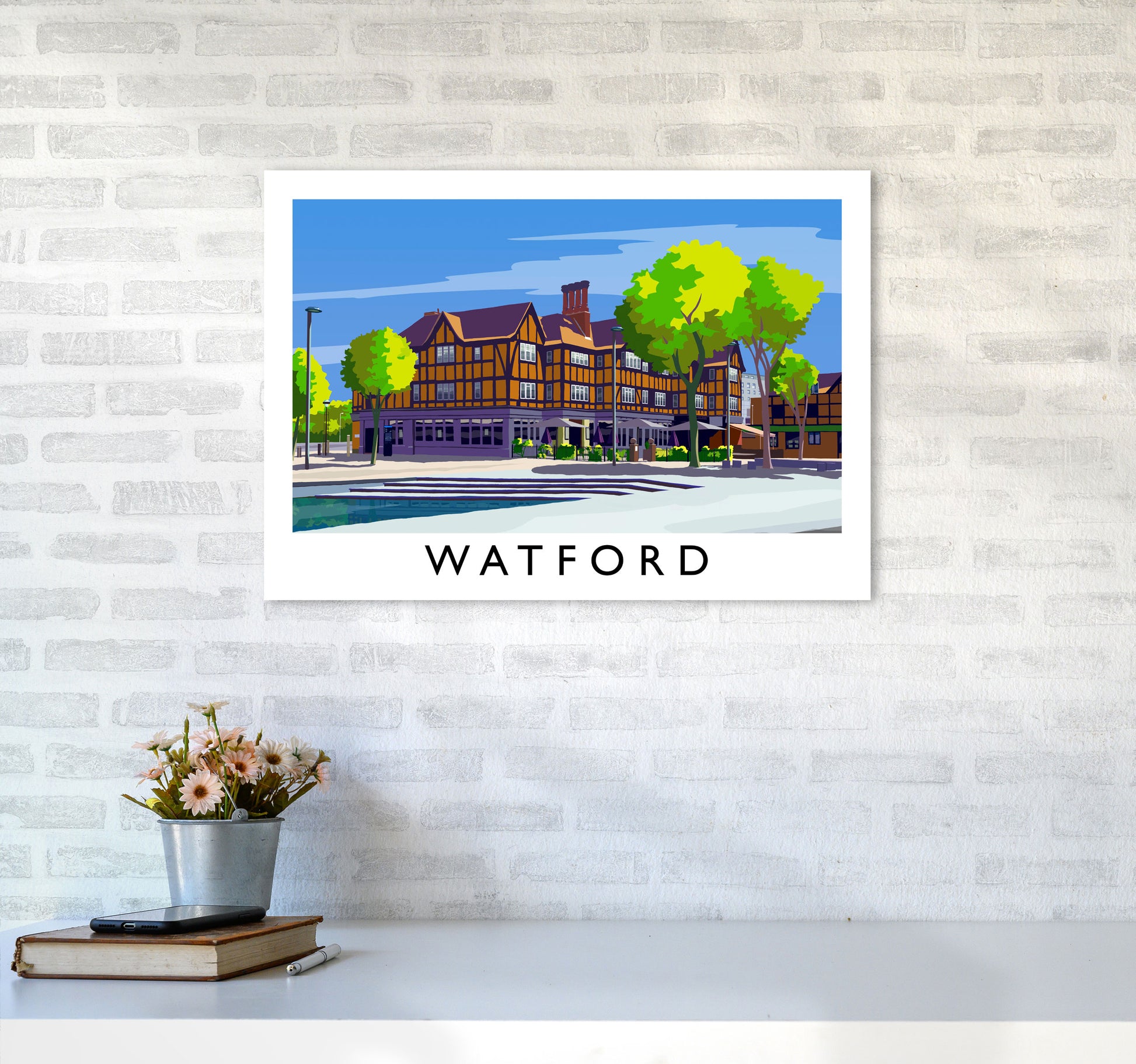 Watford 2 Travel Art Print by Richard O'Neill A2 Black Frame