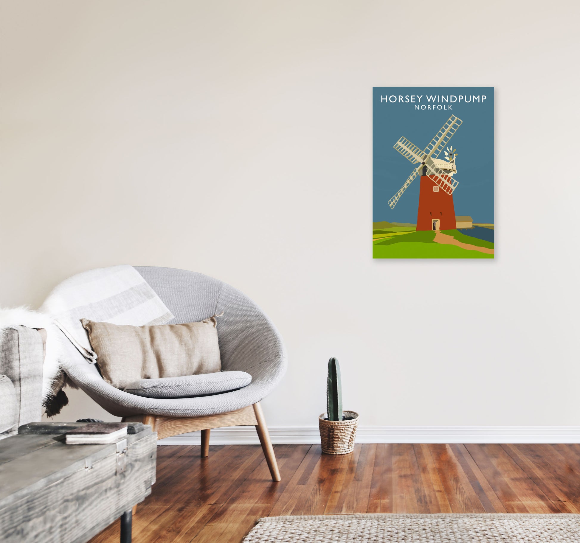 Horsey Windpump Norfolk Art Print by Richard O'Neill A2 Black Frame