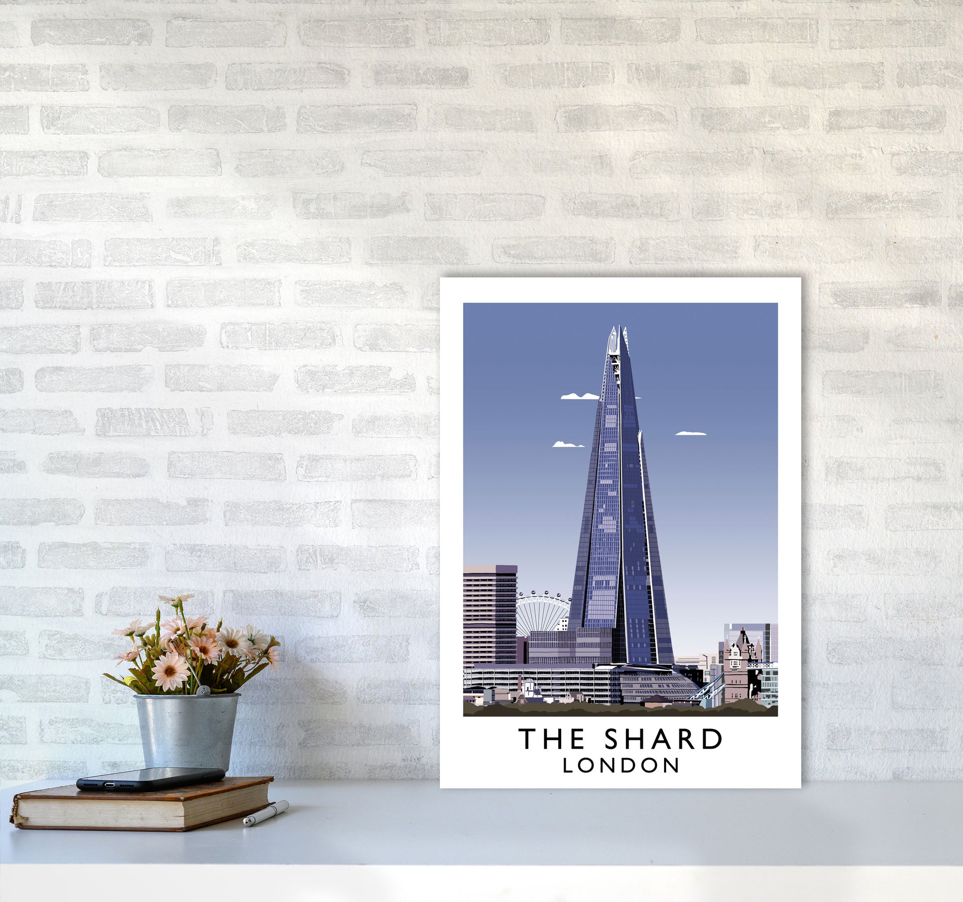 The Shard London Vintage Travel Art Poster by Richard O'Neill, Framed Wall Art Print, Cityscape, Landscape Art Gifts A2 Black Frame