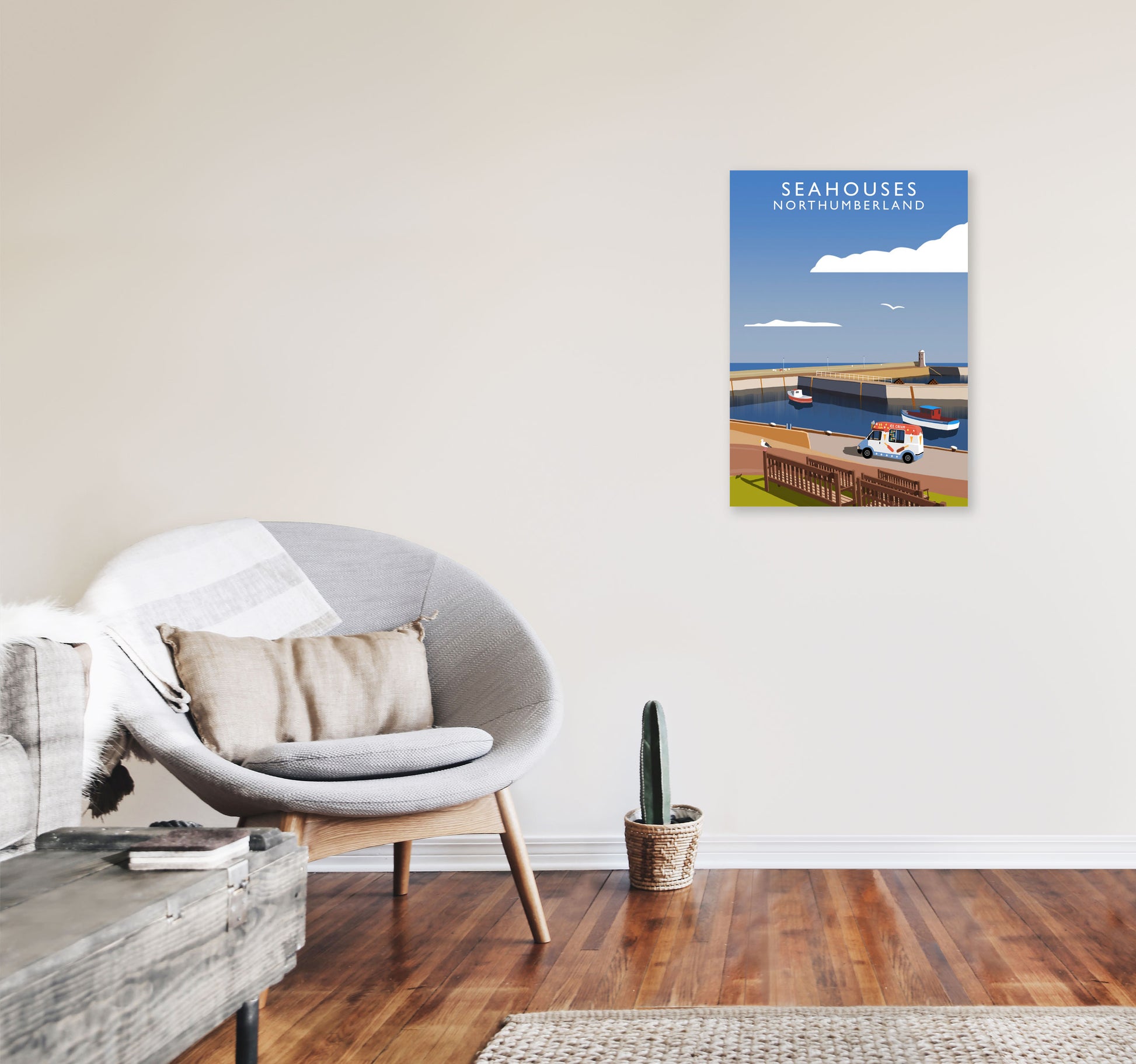 Seahouses (Portrait) by Richard O'Neill A2 Black Frame