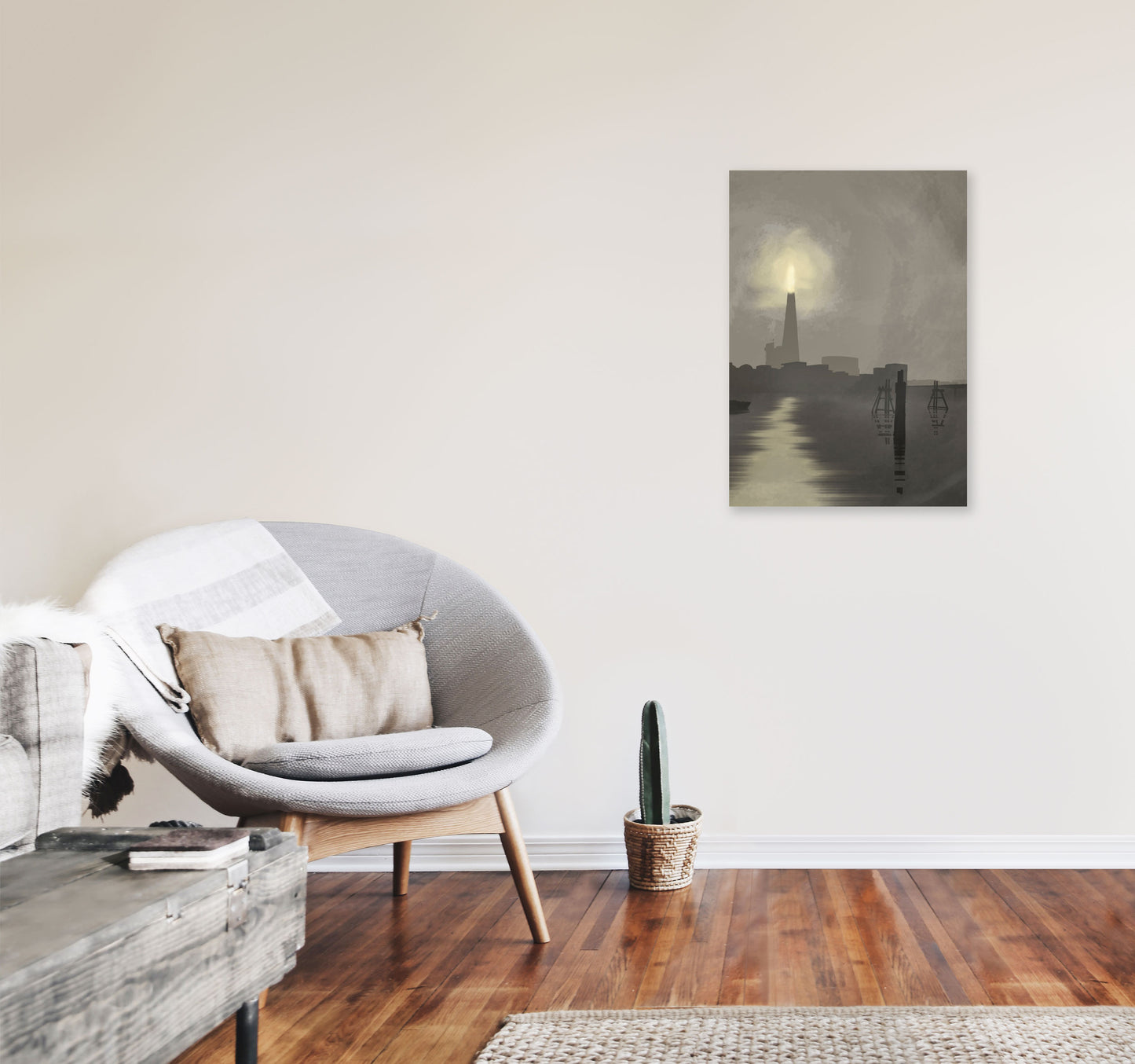 Shard In Fog Portrait Travel Art Print by Richard O'Neill, Framed Wall Art A2 Black Frame