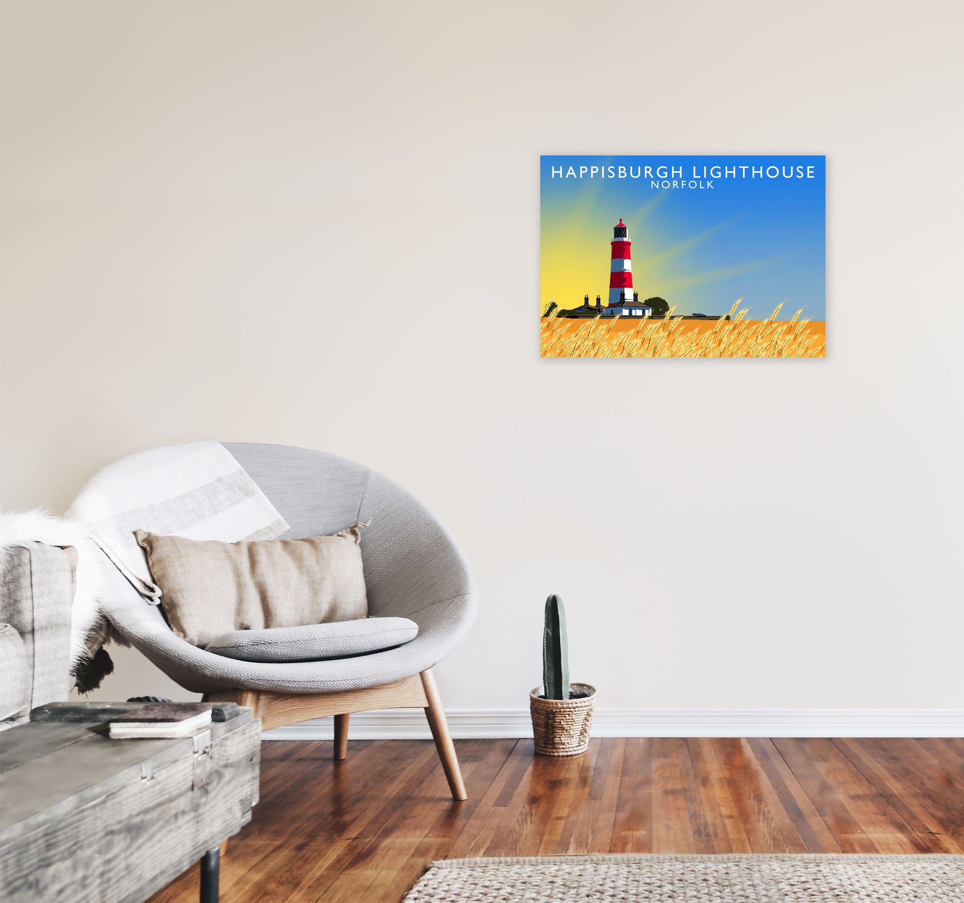 Hapisburgh Lighthouse Norfolk Art Print by Richard O'Neill, Framed Wall Art A2 Black Frame