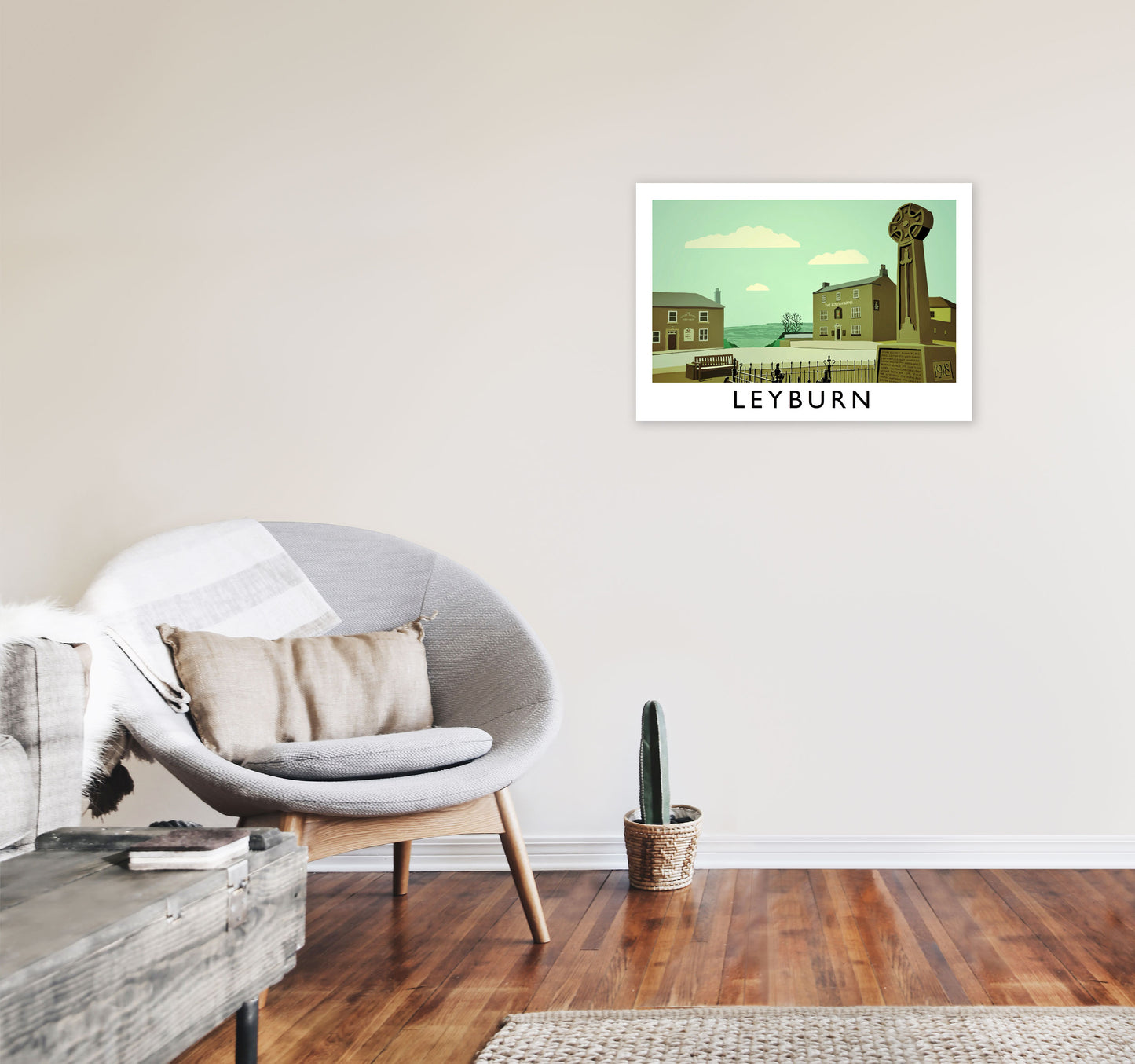 Leyburn Travel Art Print by Richard O'Neill, Framed Wall Art A2 Black Frame