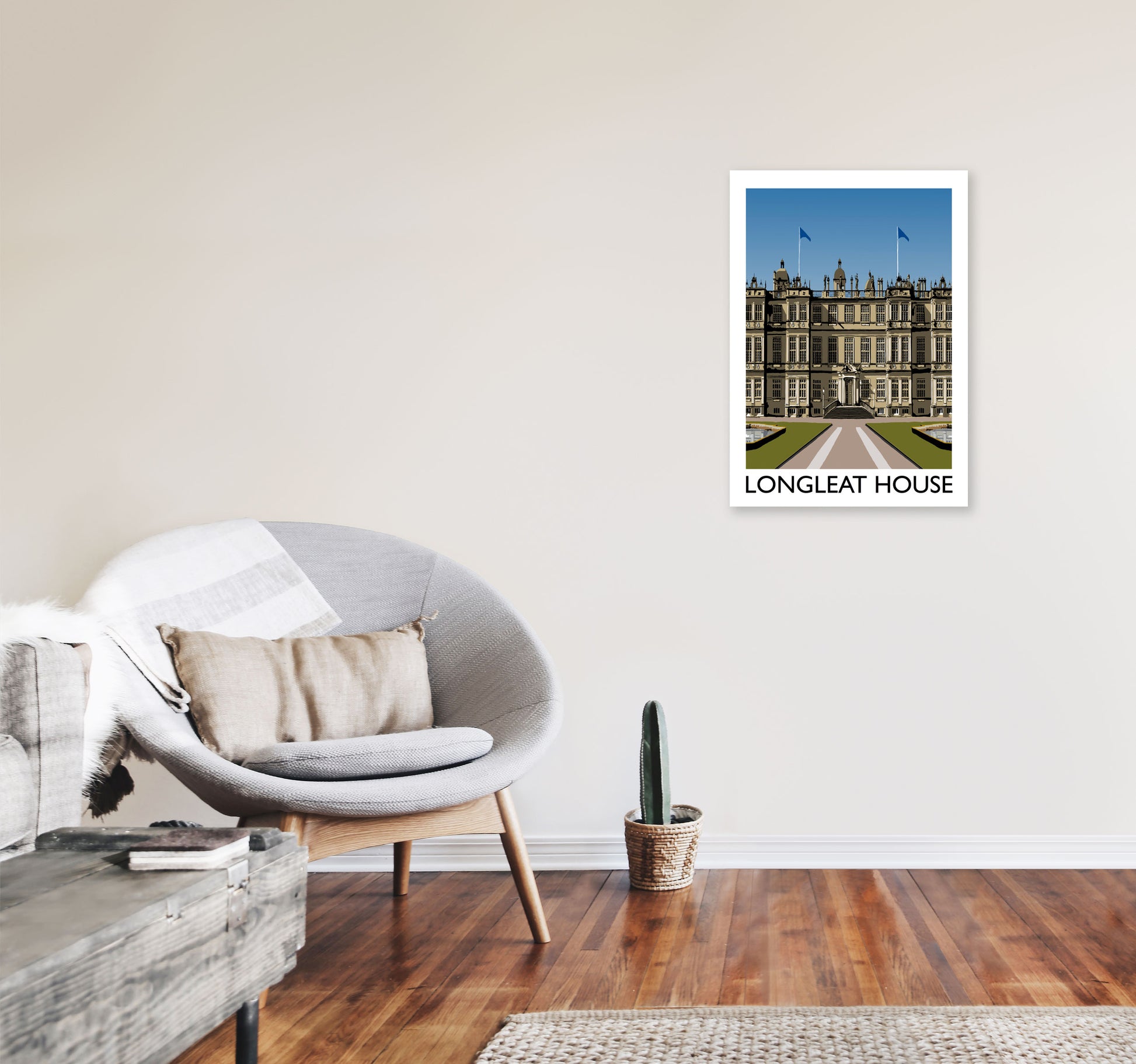 Longleat House Travel Art Print by Richard O'Neill, Framed Wall Art A2 Black Frame