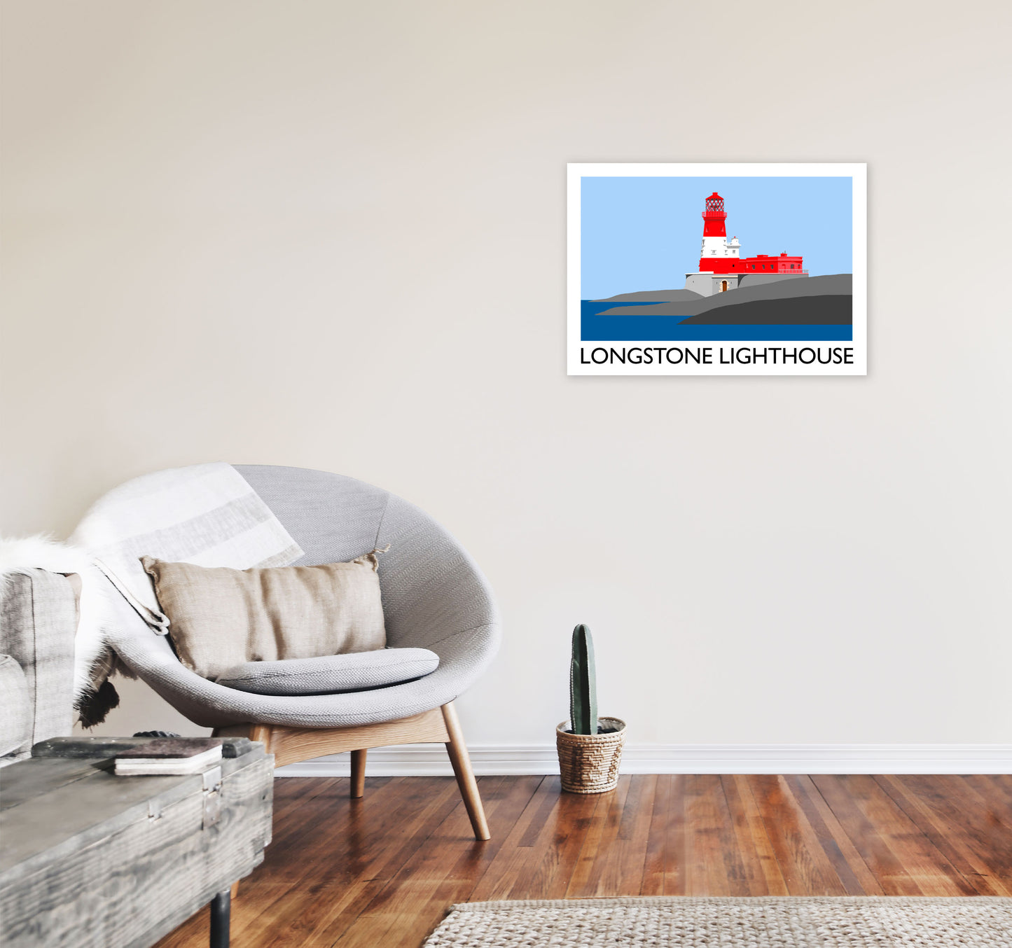 Longstone Lighthouse Travel Art Print by Richard O'Neill, Framed Wall Art A2 Black Frame