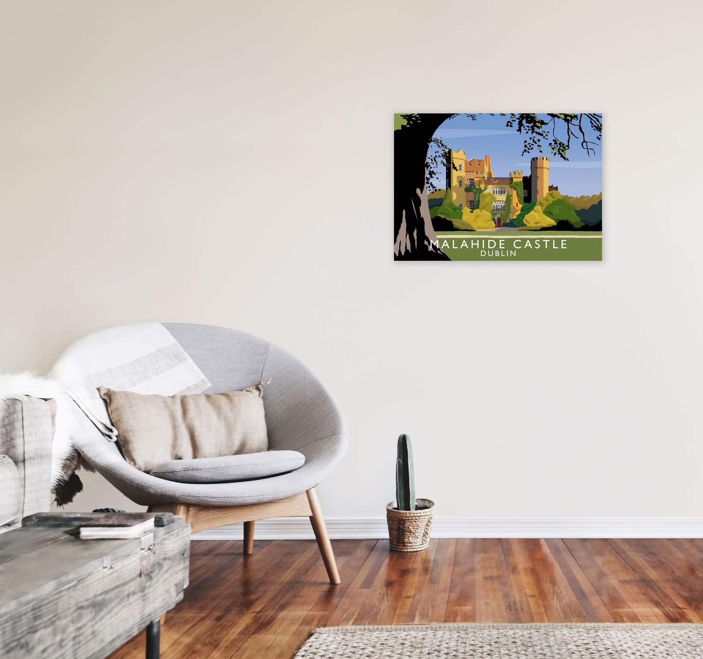 Malahide Castle Dublin Travel Art Print by Richard O'Neill, Framed Wall Art A2 Black Frame