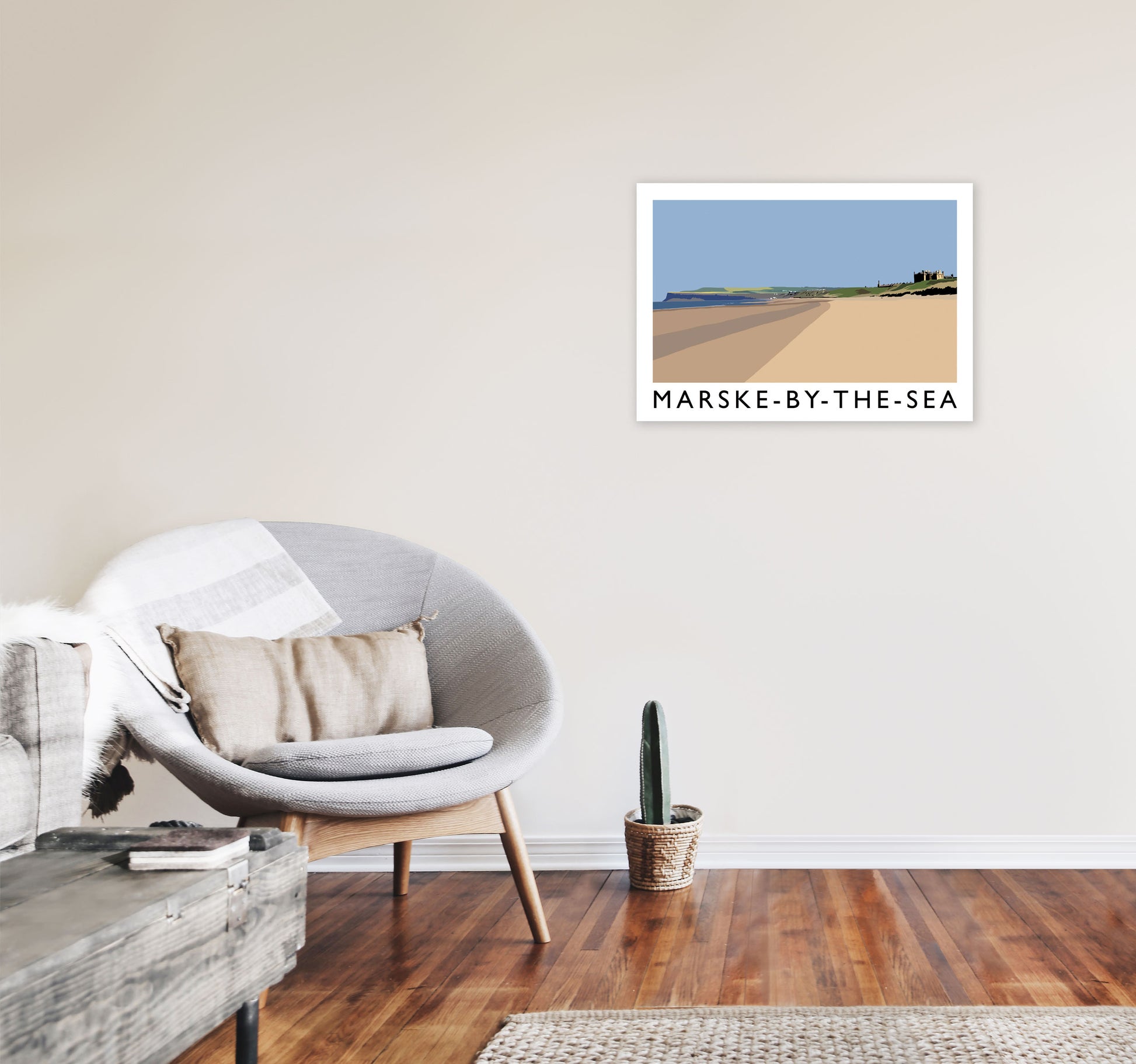 Marske-By-The-Sea Travel Art Print by Richard O'Neill, Framed Wall Art A2 Black Frame