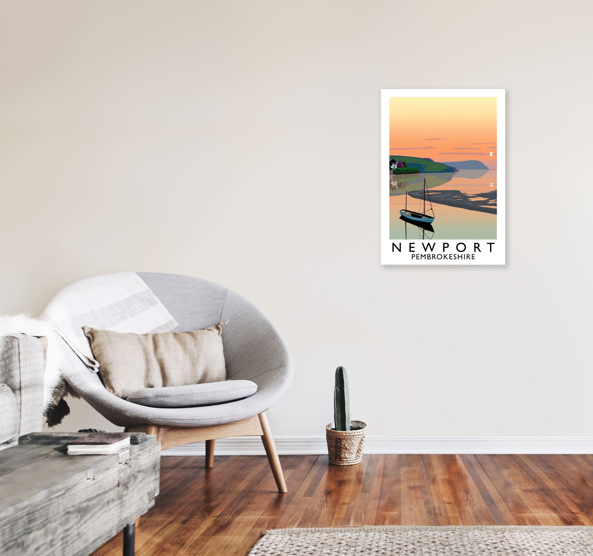 Newport Pembrokeshire Travel Art Print by Richard O'Neill, Framed Wall Art A2 Black Frame