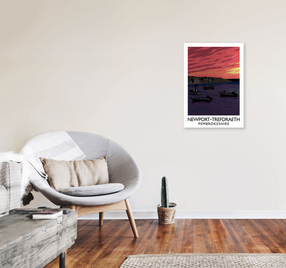 Newport Trefdraeth Pembrokeshire Portrait Travel Art Print by Richard O'Neill A2 Black Frame