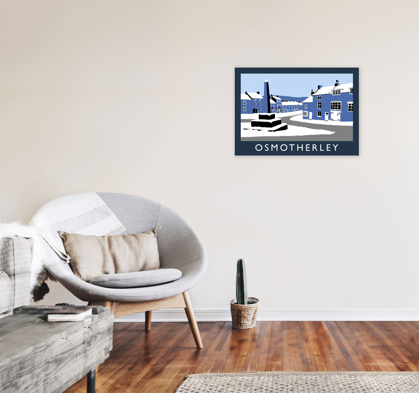 Osmotherley In Snow2 Travel Art Print by Richard O'Neill, Framed Wall Art A2 Black Frame