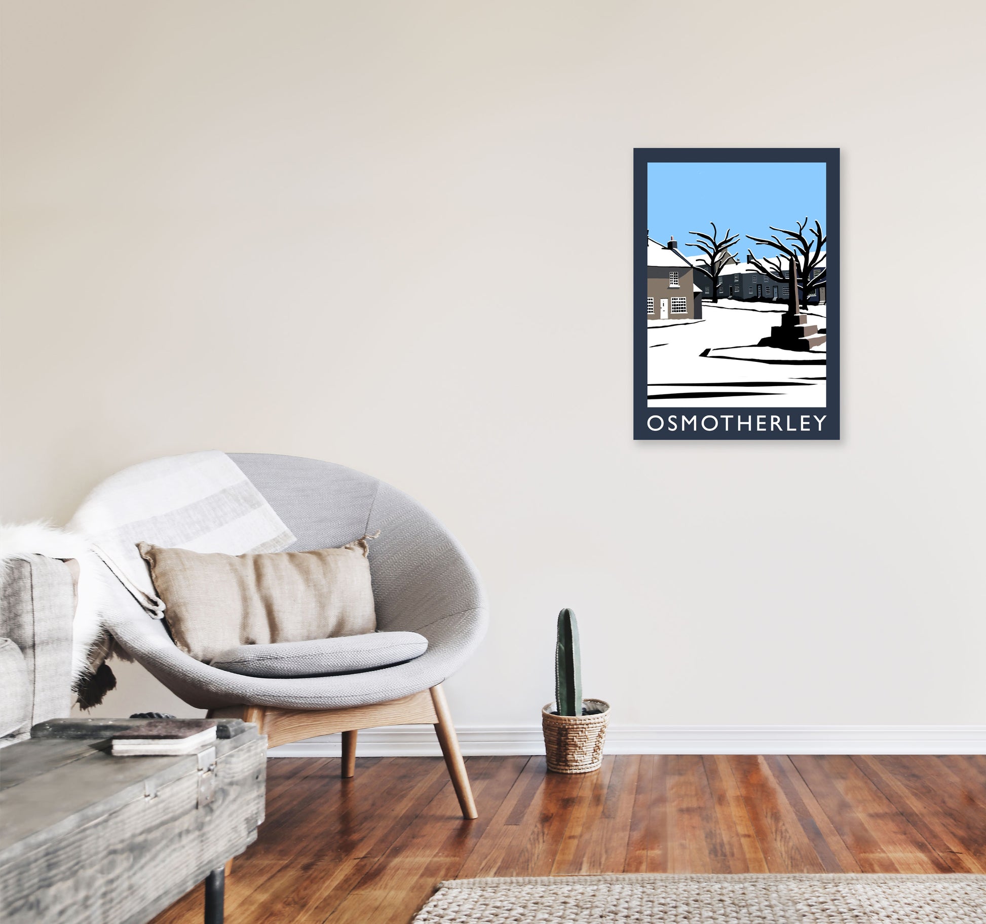 Osmotherley In Snow PortraitTravel Art Print by Richard O'Neill, Framed Wall Art A2 Black Frame