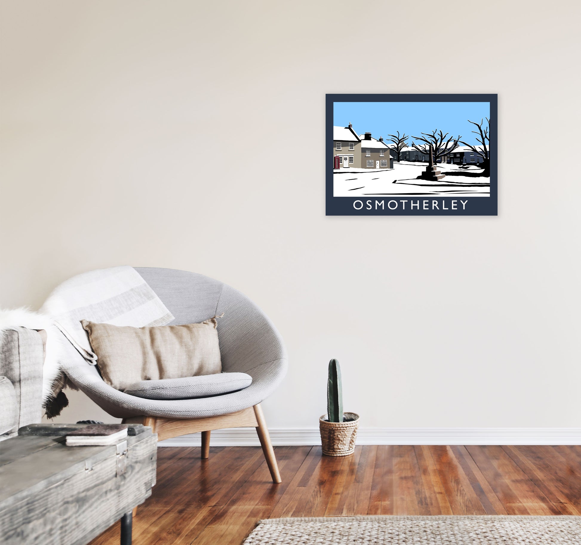 Osmotherley In Snow Travel Art Print by Richard O'Neill, Framed Wall Art A2 Black Frame