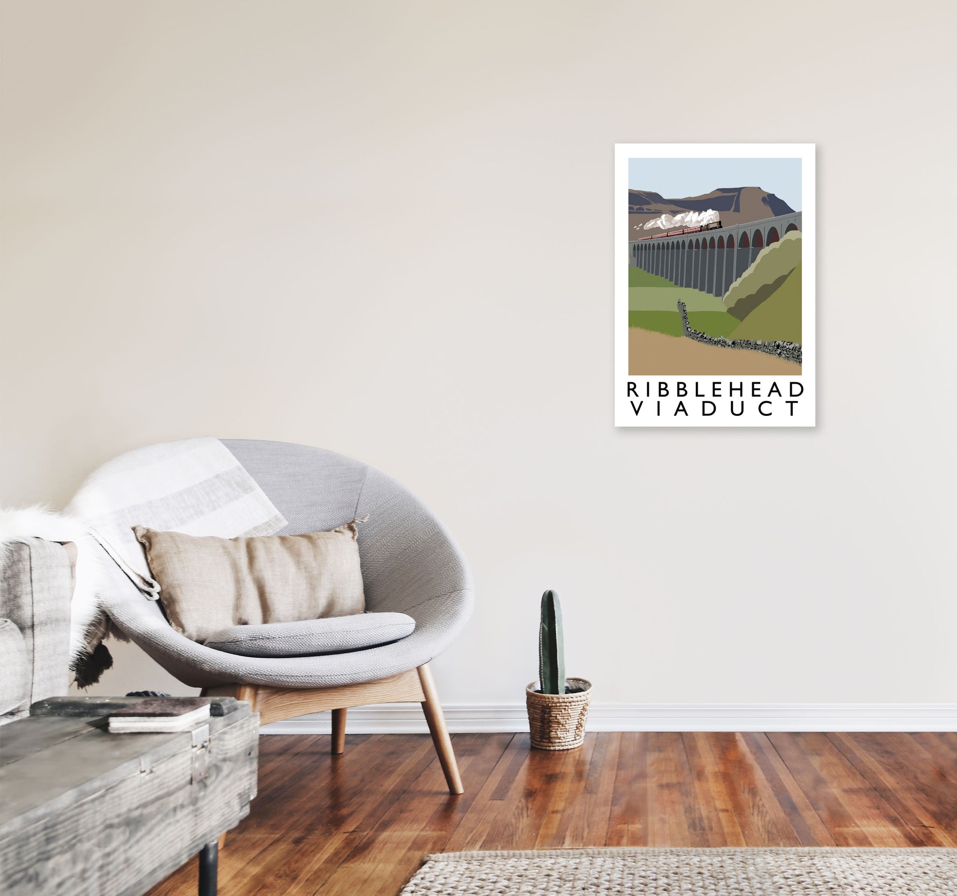 Ribblehead Viaduct Travel Art Print by Richard O'Neill, Framed Wall Art A2 Black Frame