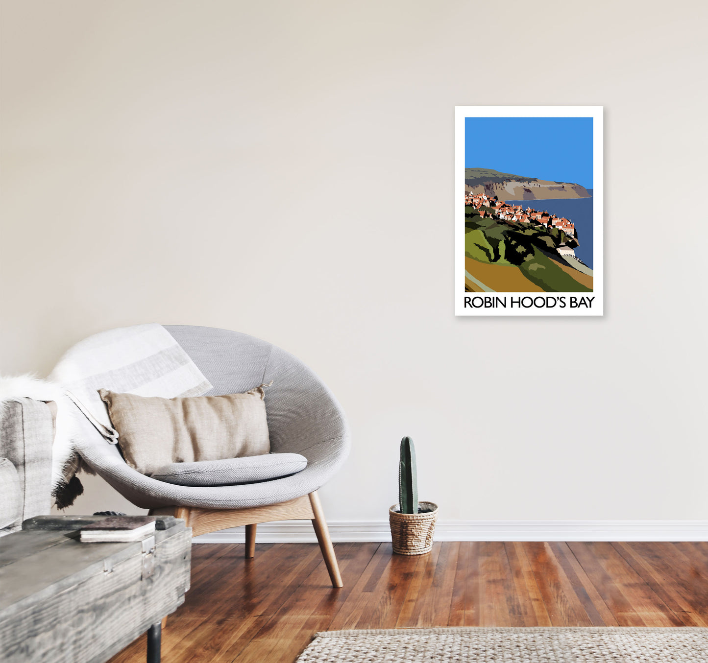 Robin Hood's Bay Portrait Travel Art Print by Richard O'Neill, Framed Wall Art A2 Black Frame