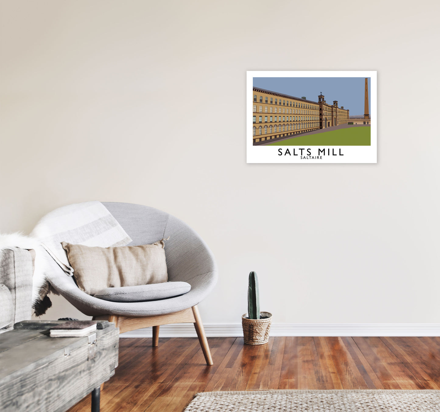 Salts Mill Travel Art Print by Richard O'Neill, Framed Wall Art A2 Black Frame