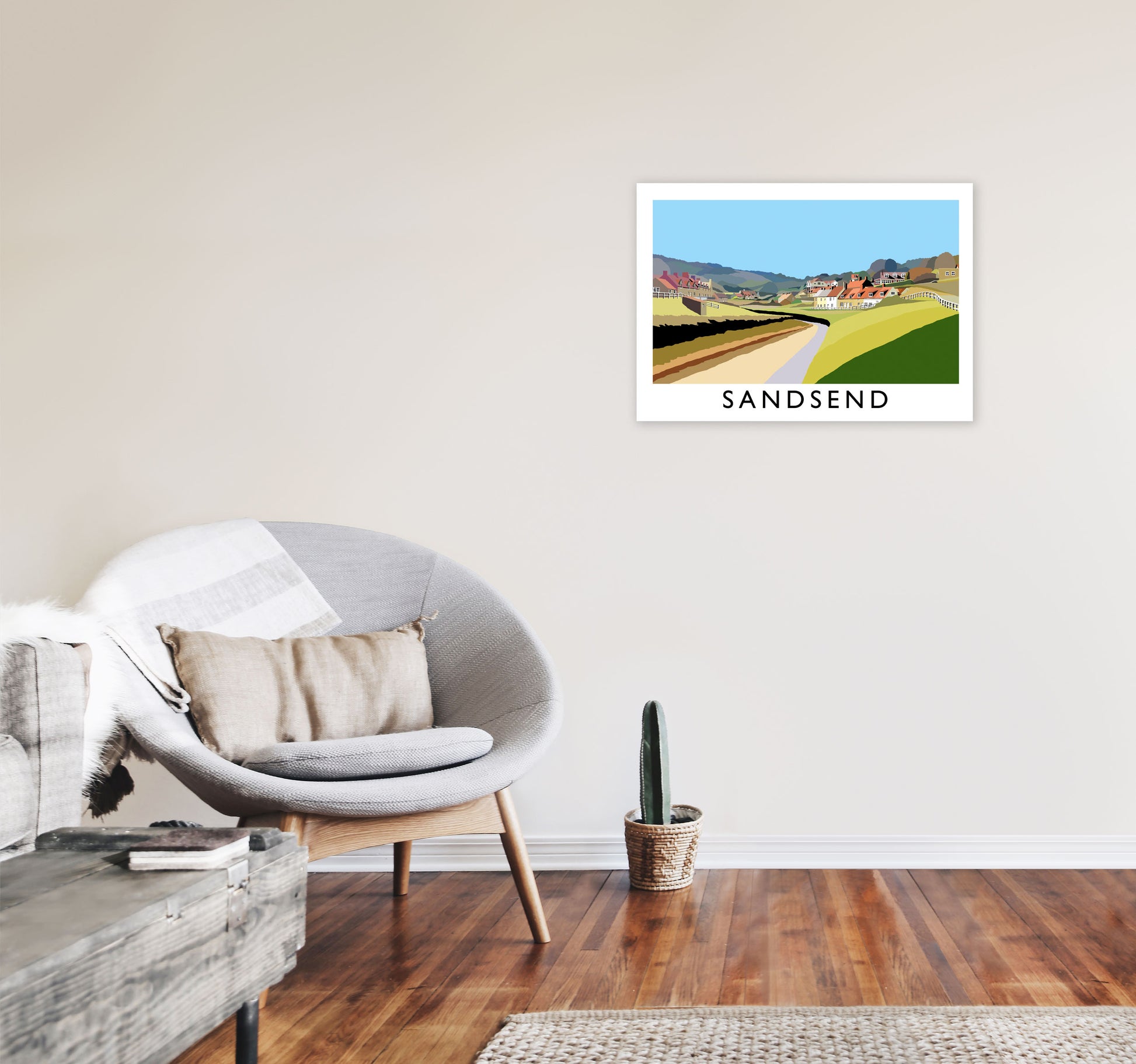 Sandsend Travel Art Print by Richard O'Neill, Framed Wall Art A2 Black Frame