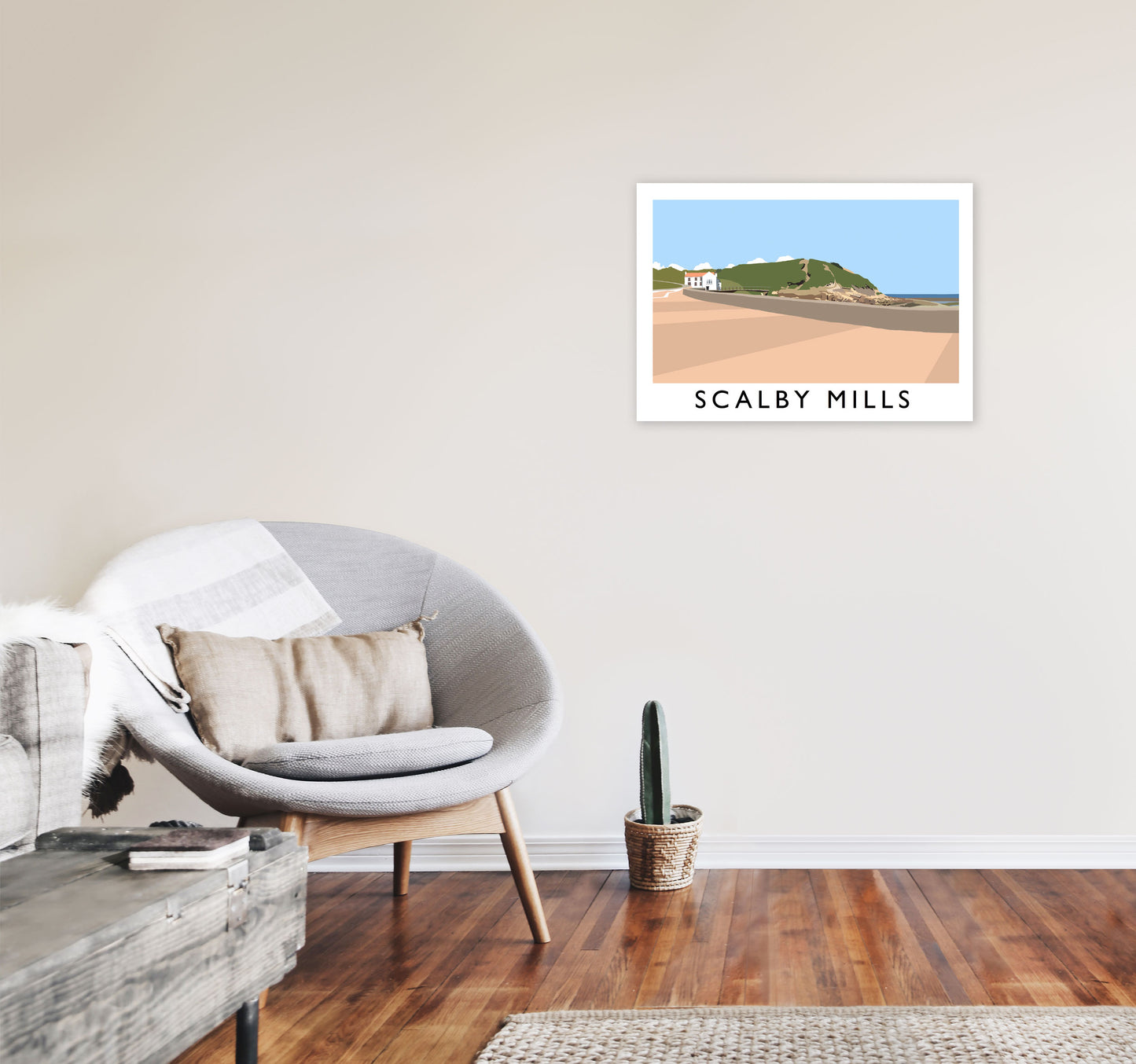 Scalby Mills Travel Art Print by Richard O'Neill, Framed Wall Art A2 Black Frame