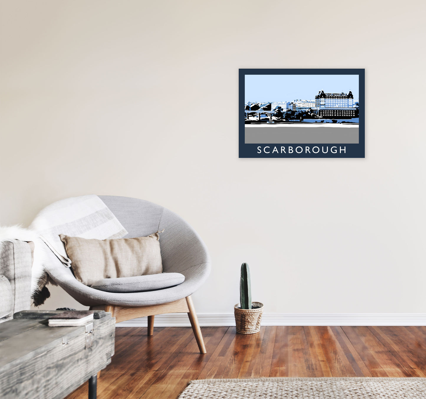 Scarborough In SnowTravel Art Print by Richard O'Neill, Framed Wall Art A2 Black Frame