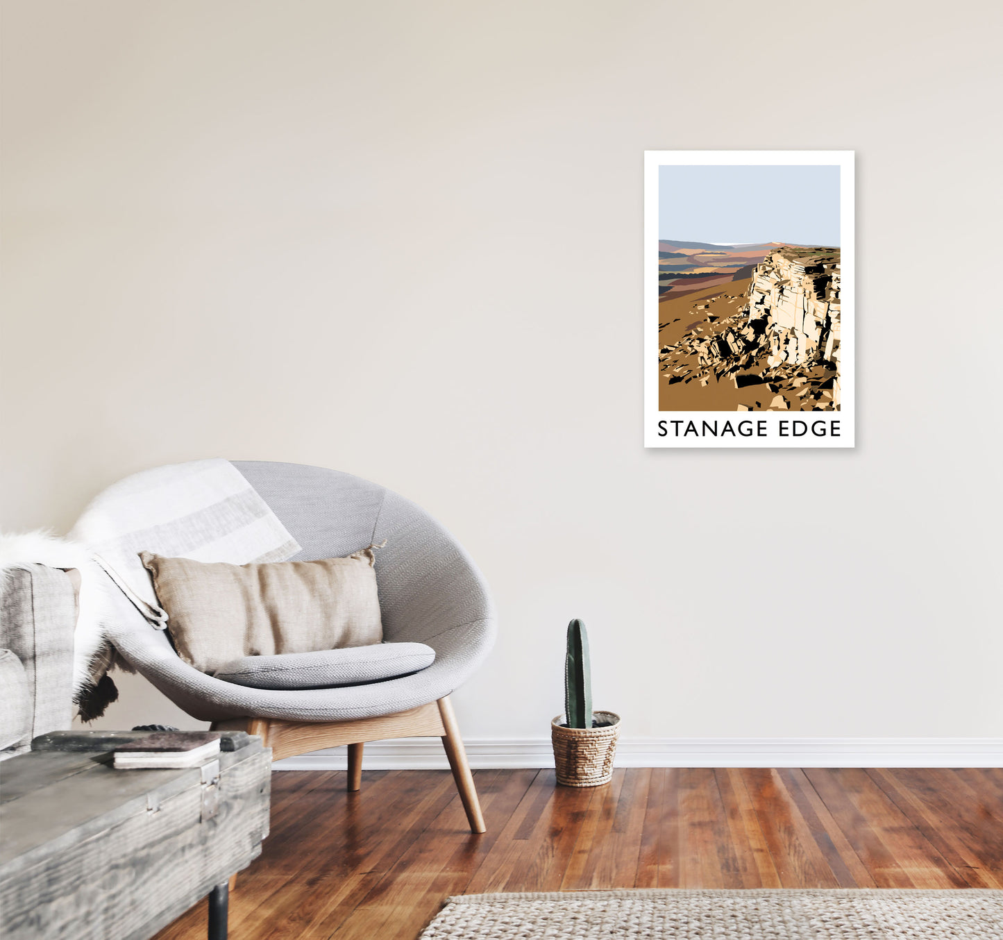 Stanage Edge Travel Art Print by Richard O'Neill, Framed Wall Art A2 Black Frame