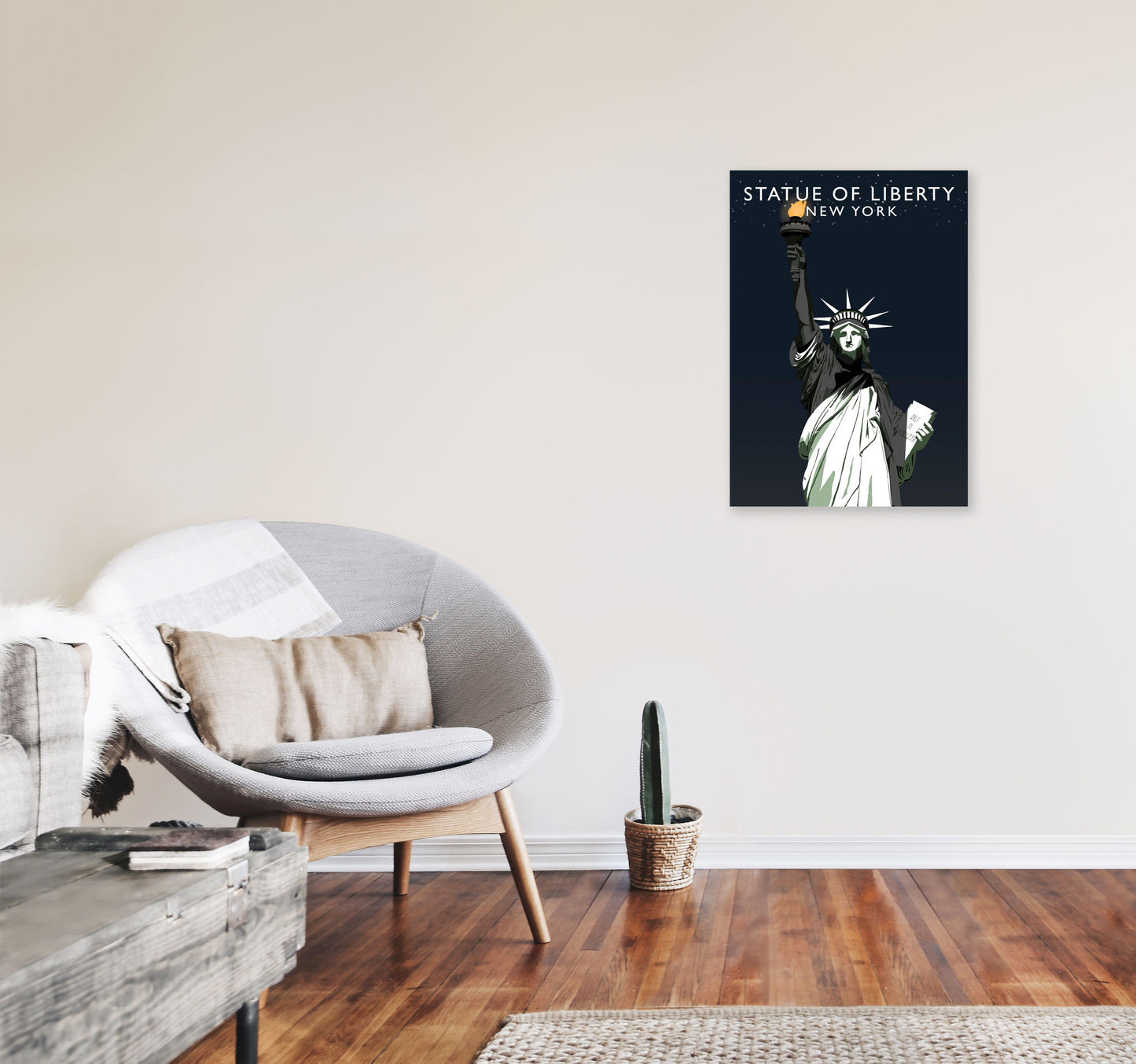 Statue of Liberty Night New York Art Print by Richard O'Neill A2 Black Frame