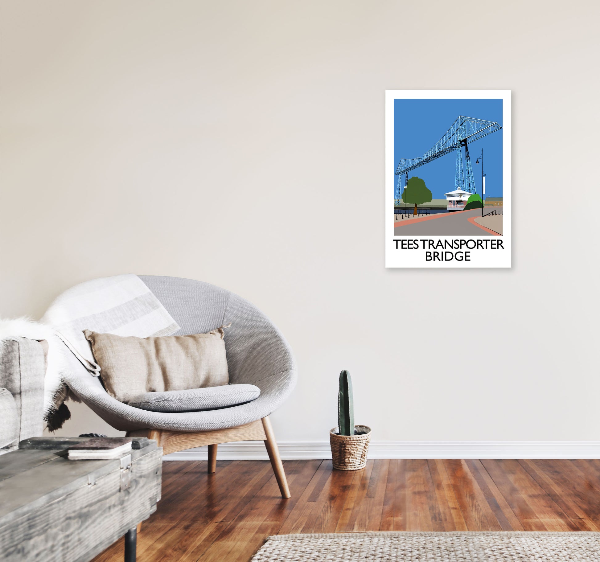 Tees Transporter Bridge Art Print by Richard O'Neill, Framed Wall Art A2 Black Frame