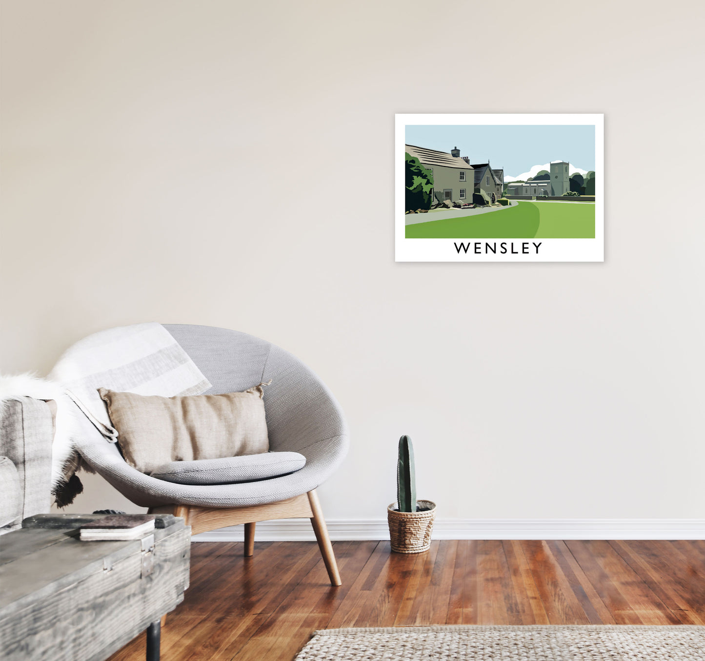 Wensley Travel Art Print by Richard O'Neill, Framed Wall Art A2 Black Frame