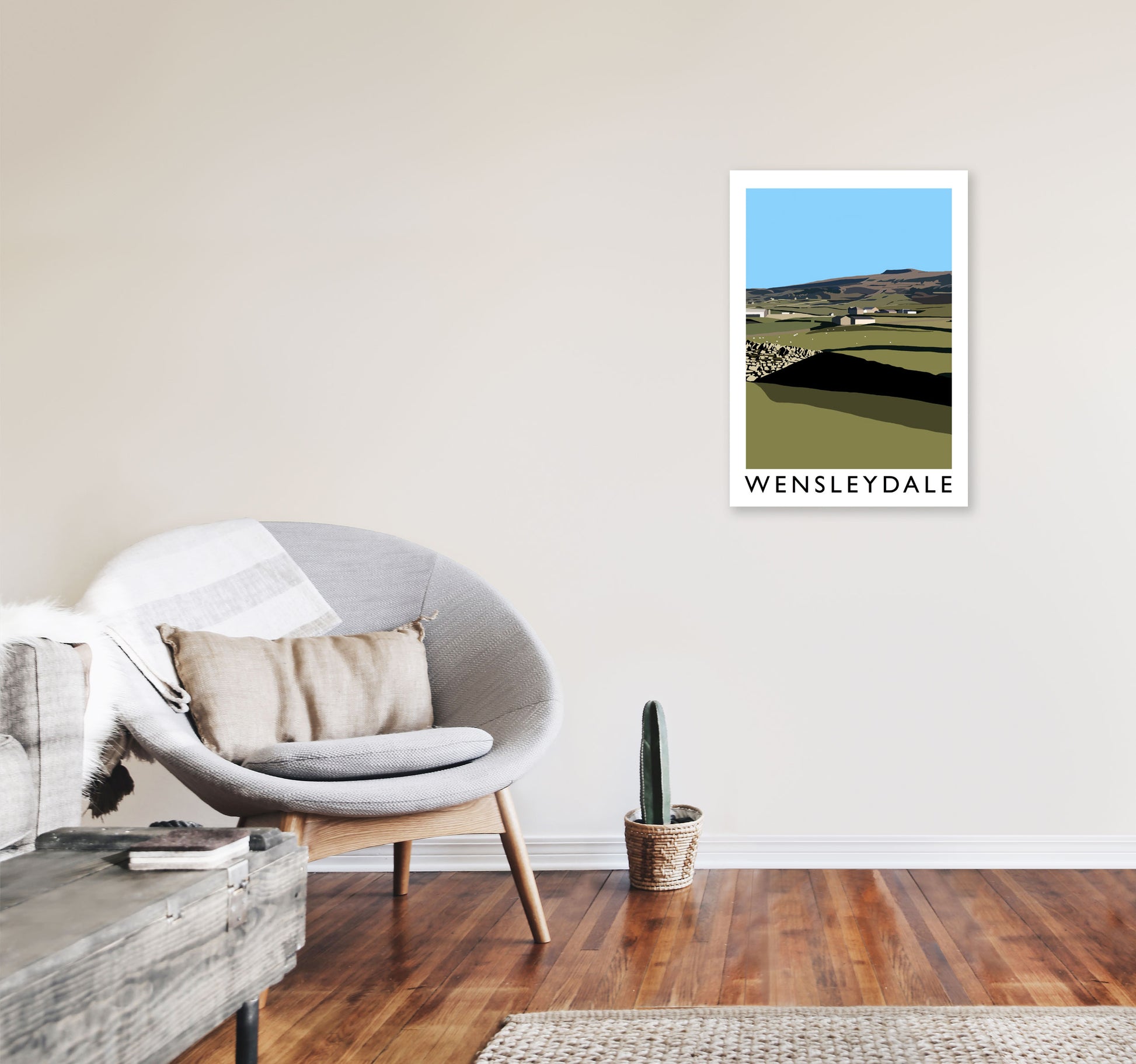 Wensleydale Travel Art Print by Richard O'Neill, Framed Wall Art A2 Black Frame