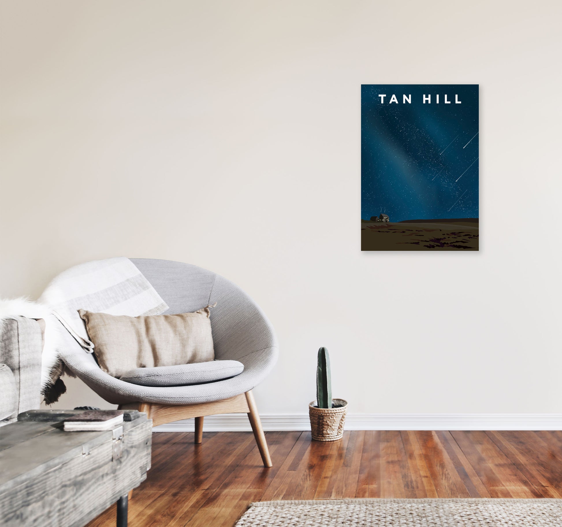 Tan Hill Night Portrait Travel Art Print by Richard O'Neill, Framed Wall Art A2 Black Frame