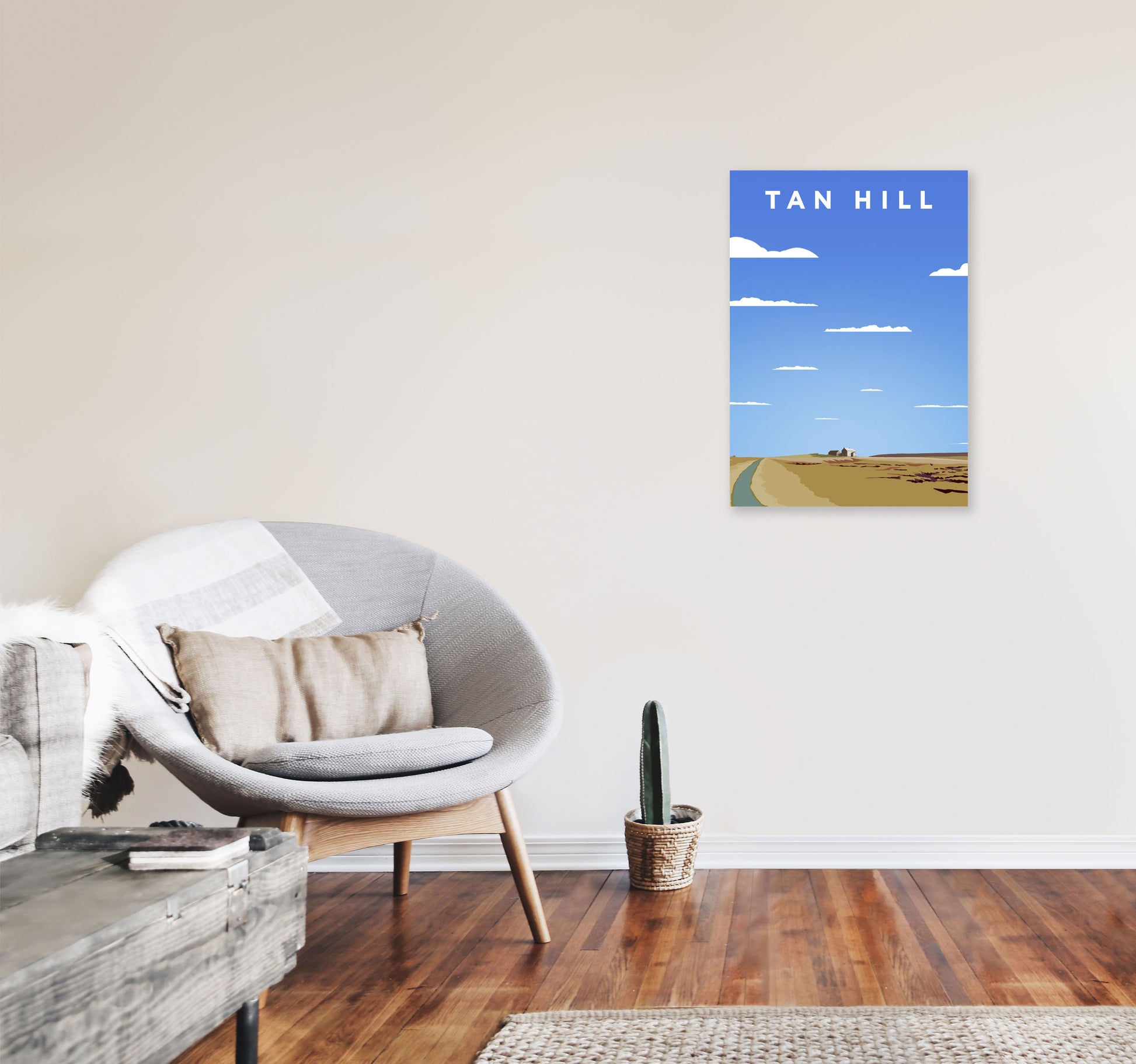 Tan Hill Travel Portrait Art Print by Richard O'Neill, Framed Wall Art A2 Black Frame