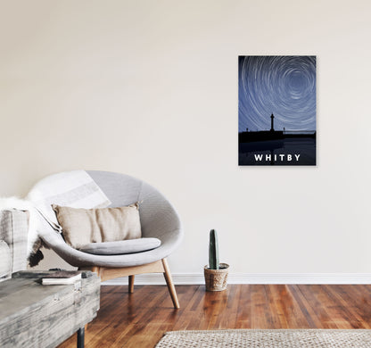 Whitby Night Timelapse Portrait Art Print by Richard O'Neill, Framed Wall Art A2 Black Frame