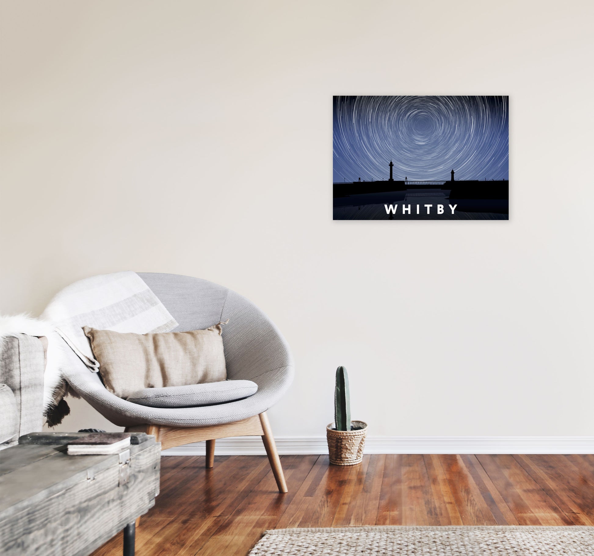 Whitby Night Timelapse Art Print by Richard O'Neill, Framed Wall Art A2 Black Frame