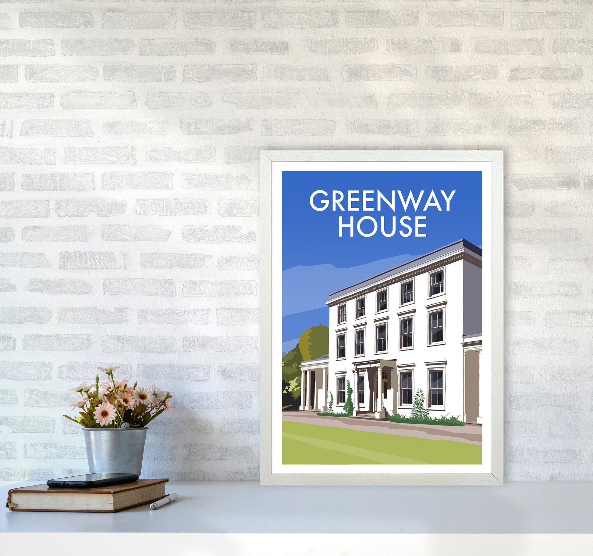 Greenway House Portrait Art Print by Richard O'Neill A2 Oak Frame