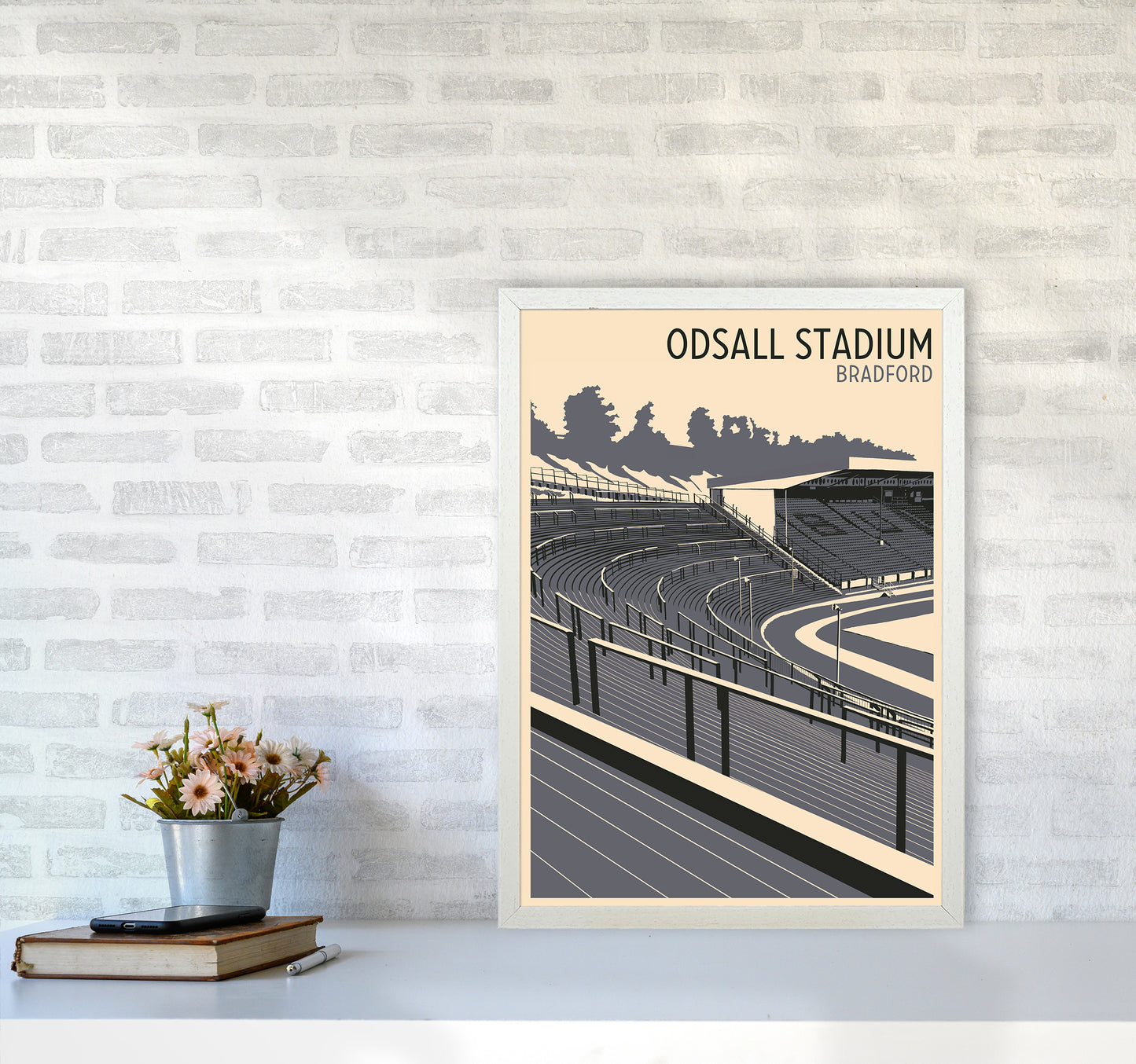 Odsal Stadium, Bradford Travel Art Print by Richard O'Neill A2 Oak Frame