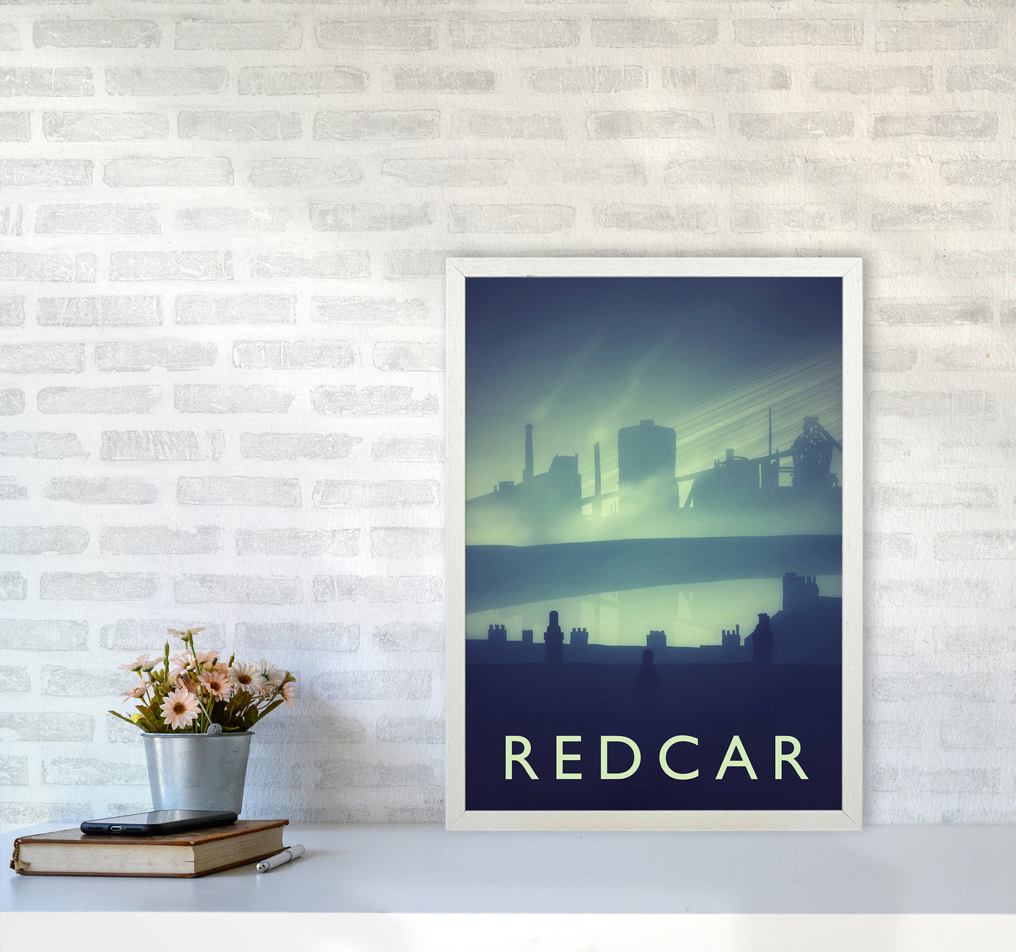 Redcar (night) portrait Travel Art Print by Richard O'Neill A2 Oak Frame