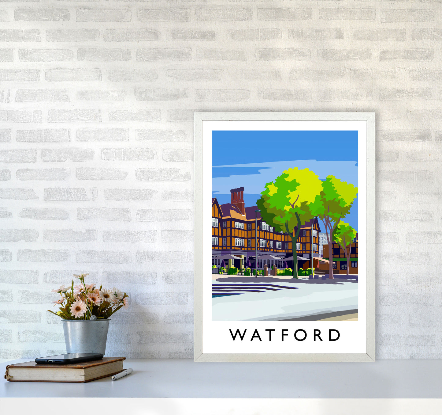 Watford 2 portrait Travel Art Print by Richard O'Neill A2 Oak Frame