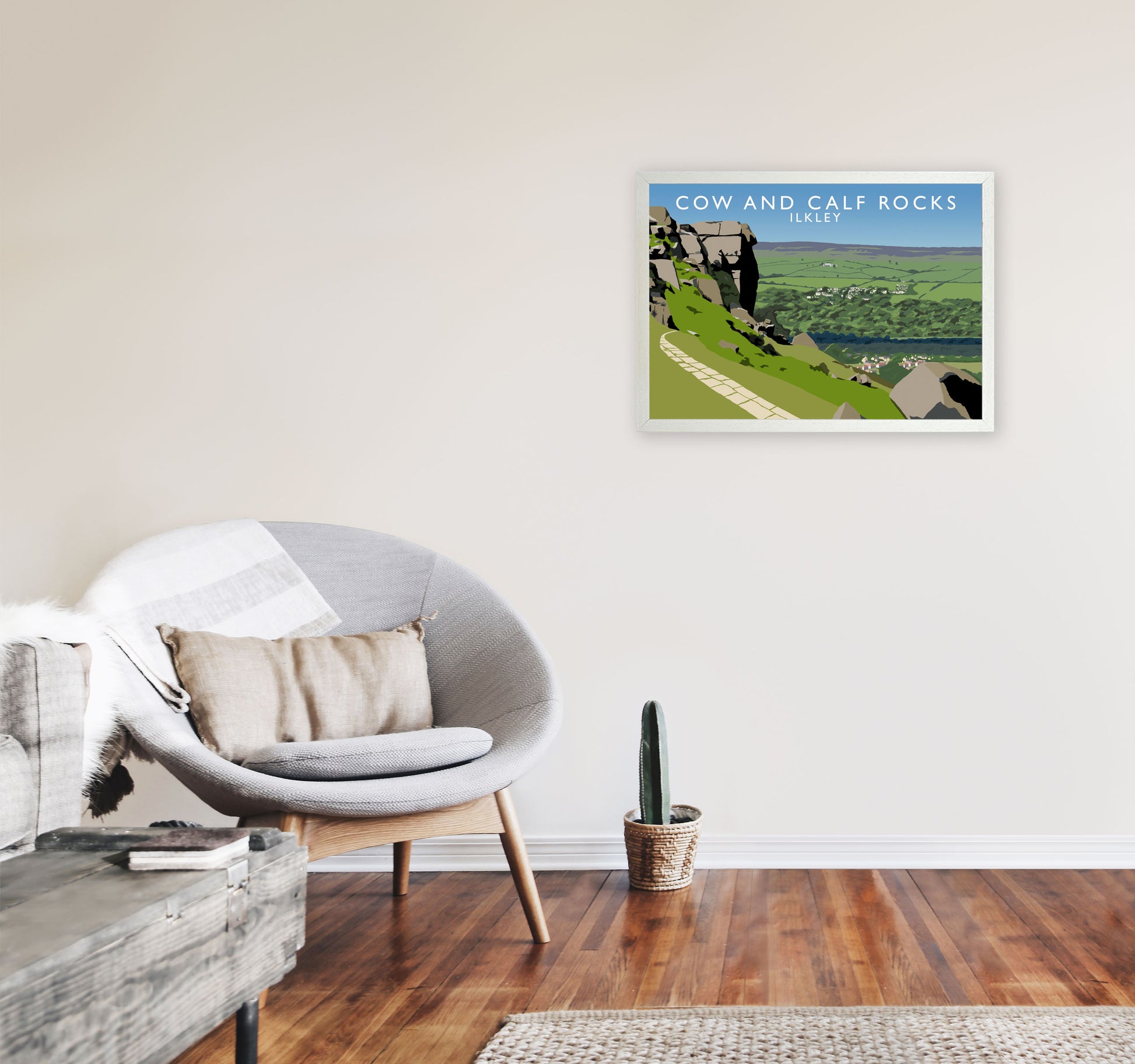 Cow and Calf Rocks Ilkley Framed Digital Art Print by Richard O'Neill A2 Oak Frame