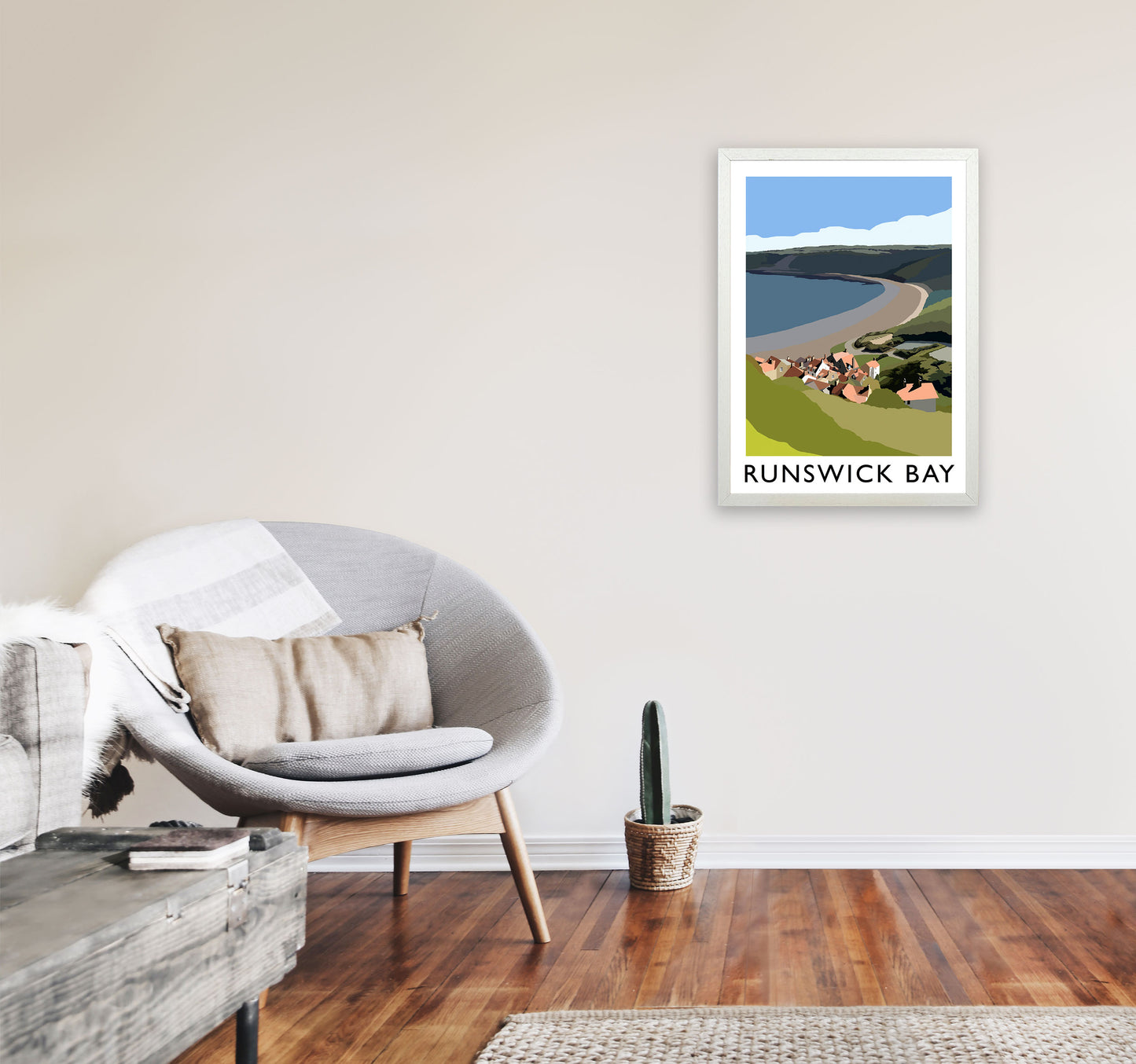 Runswick Bay Art Print by Richard O'Neill A2 Oak Frame