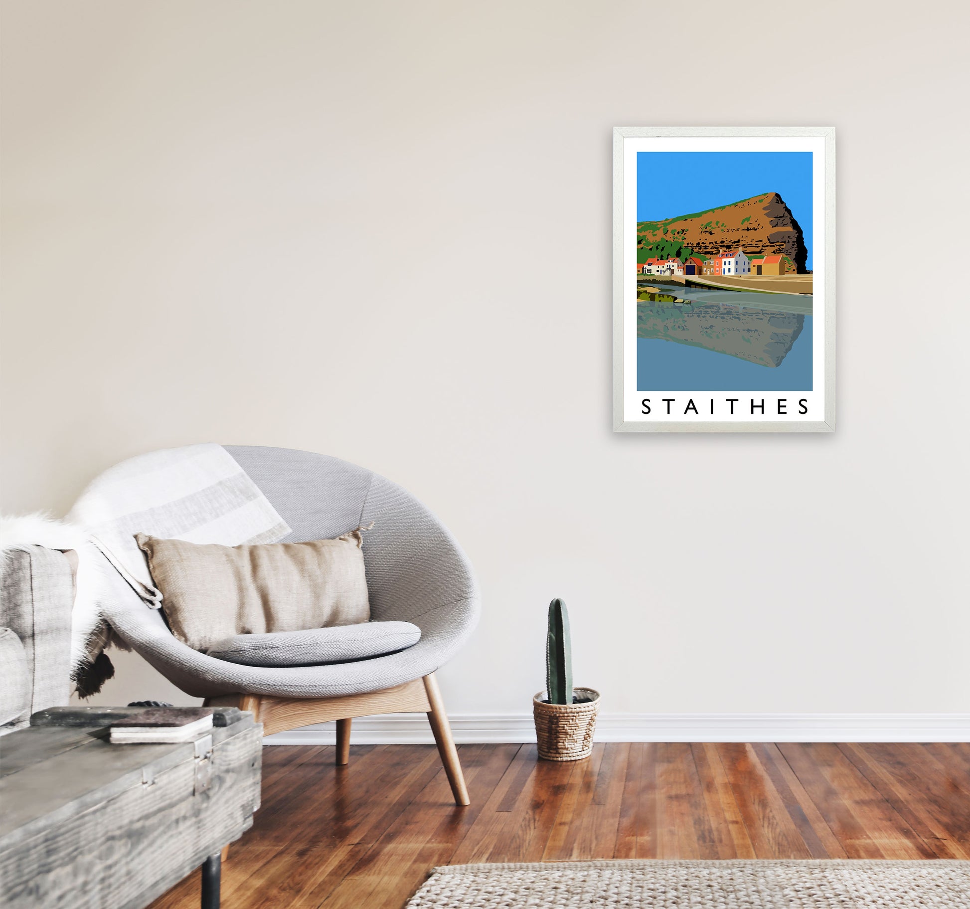 Staithes Art Print by Richard O'Neill A2 Oak Frame